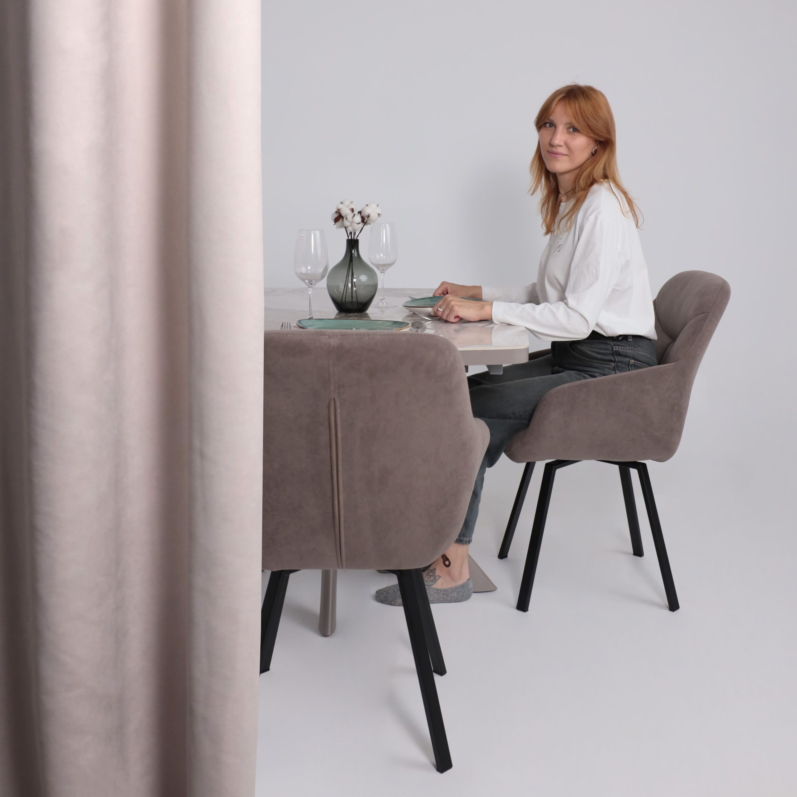 Стол LEONEL-130, раздвижной 130(165)х85, PANDORA GLOSS ST CER/Капучино