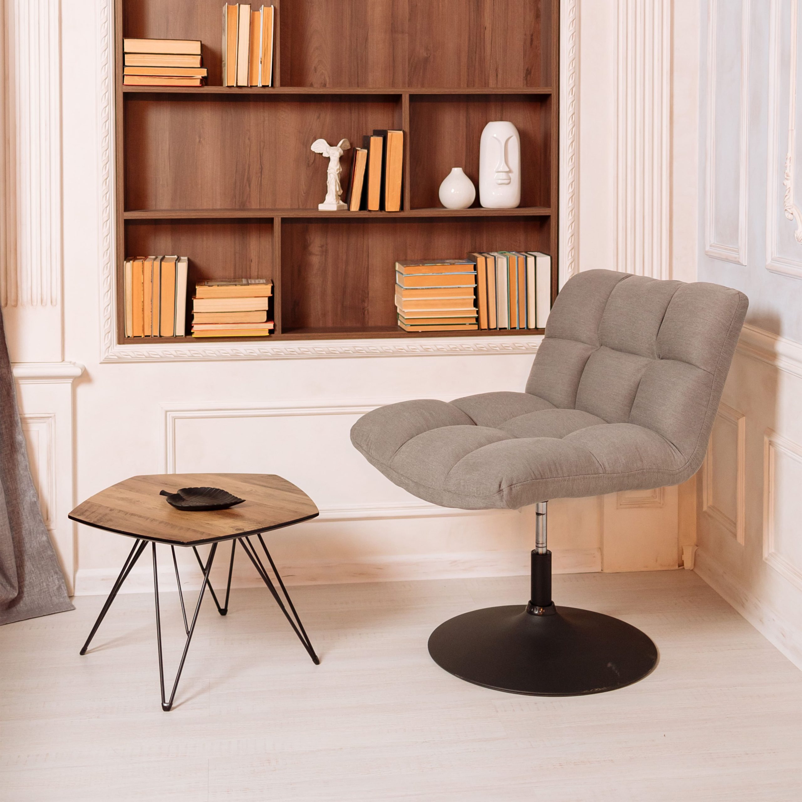 Кресло GRANDE, поворотное, серая ткань Linen Fabric-11/черный