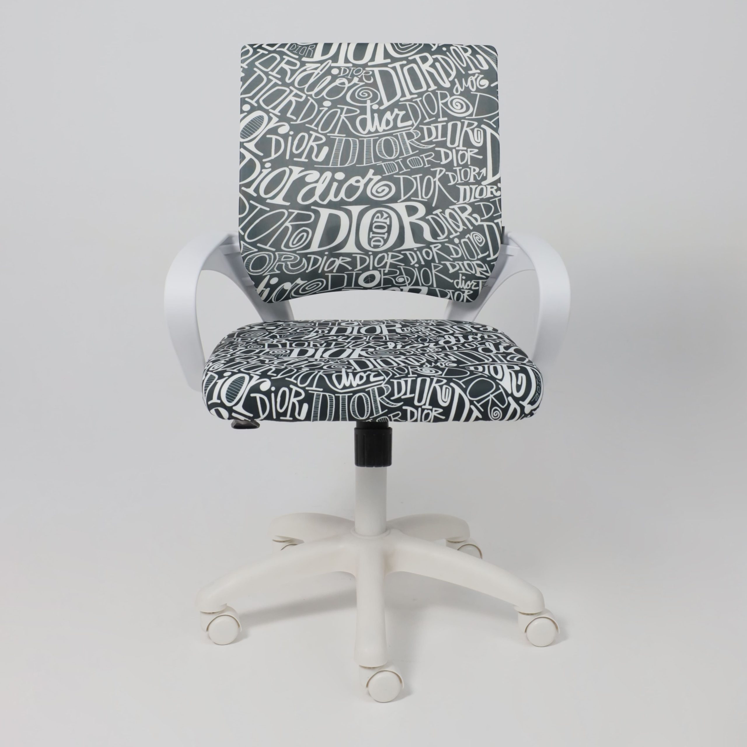 Кресло рабочее, поворотное RICCI NEW, white, ткань, черно-белая диор