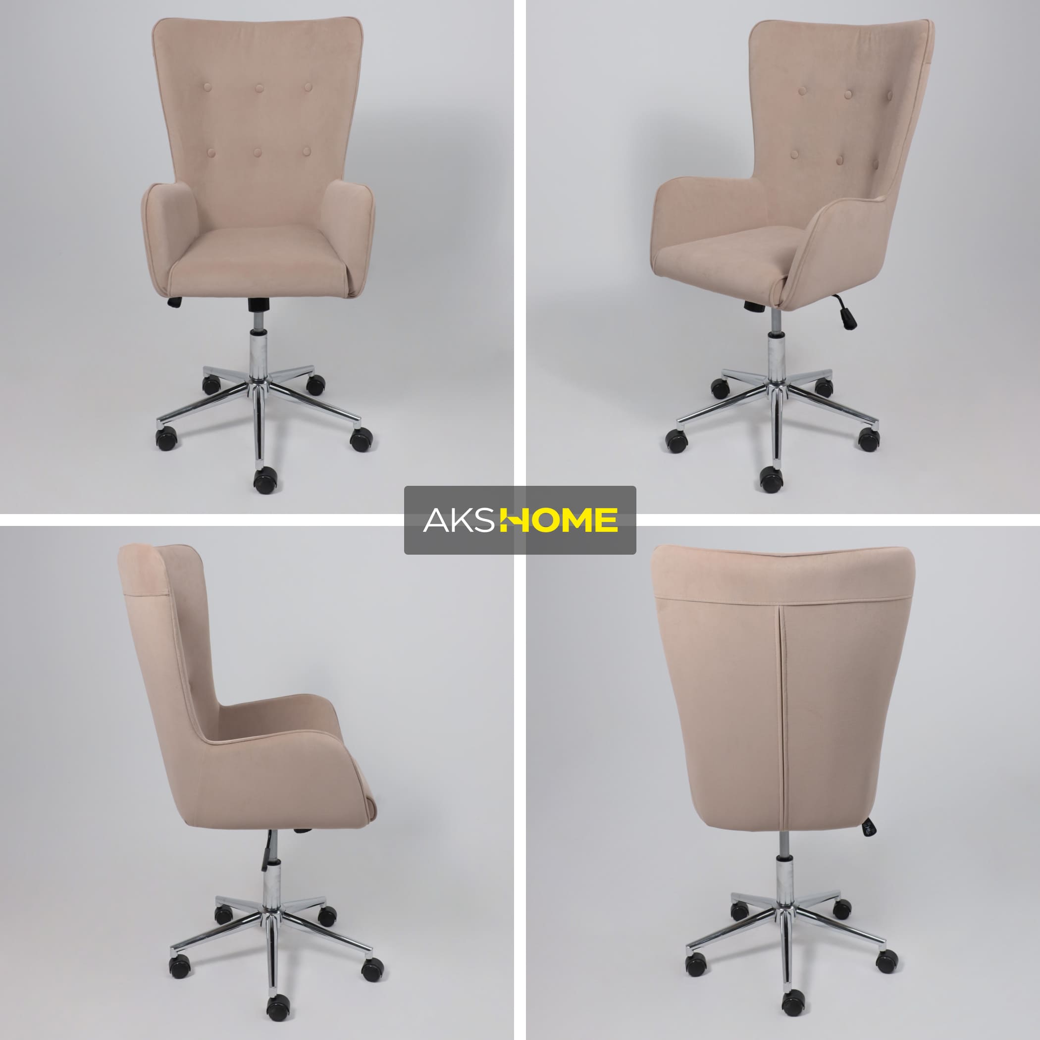 Кресло поворотное BELLA XL chrome, Kiton 714 Powder, велюр/пудровый