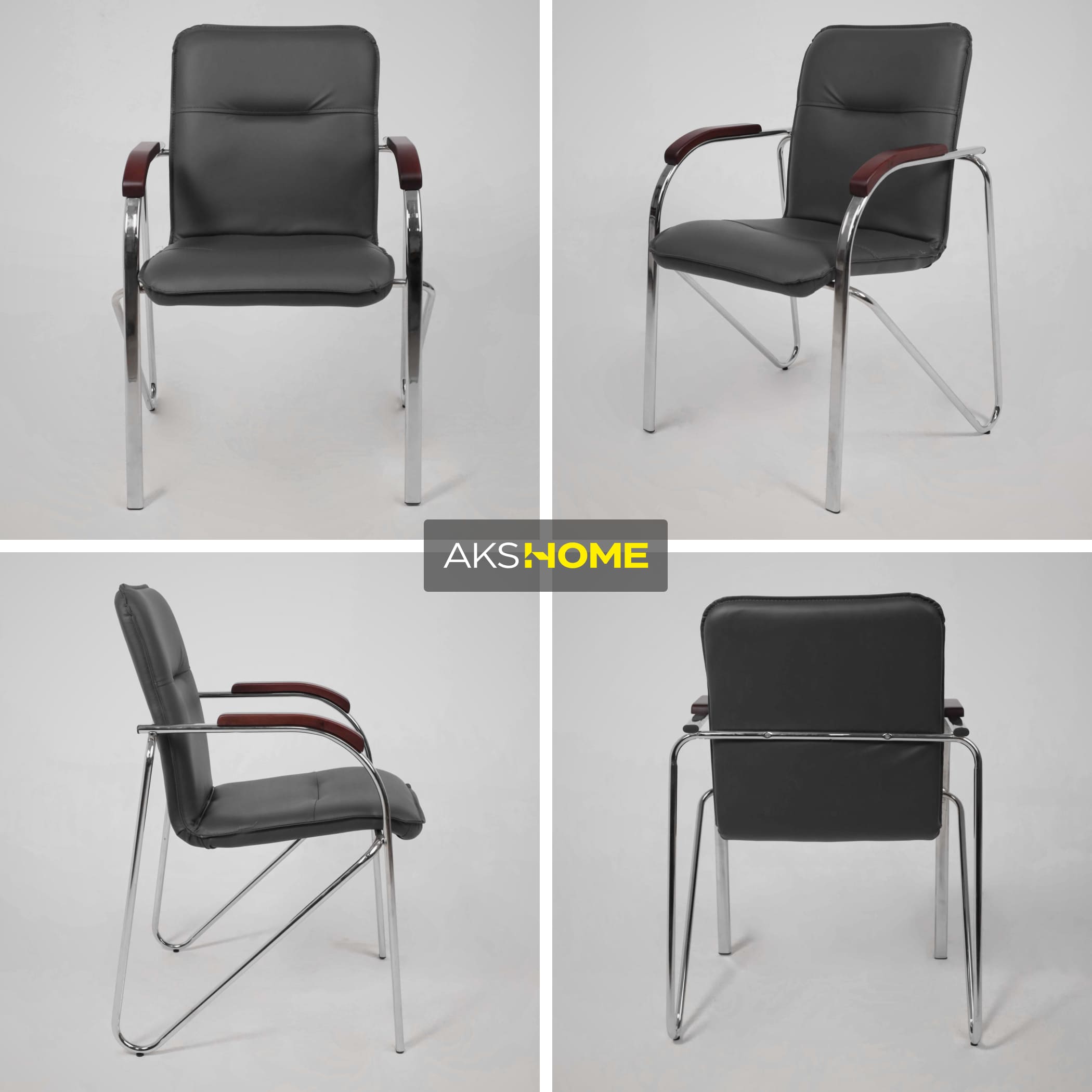 Кресло SAMBA AKS-1 Pegasso темно-серый, подлокотники дерево темное