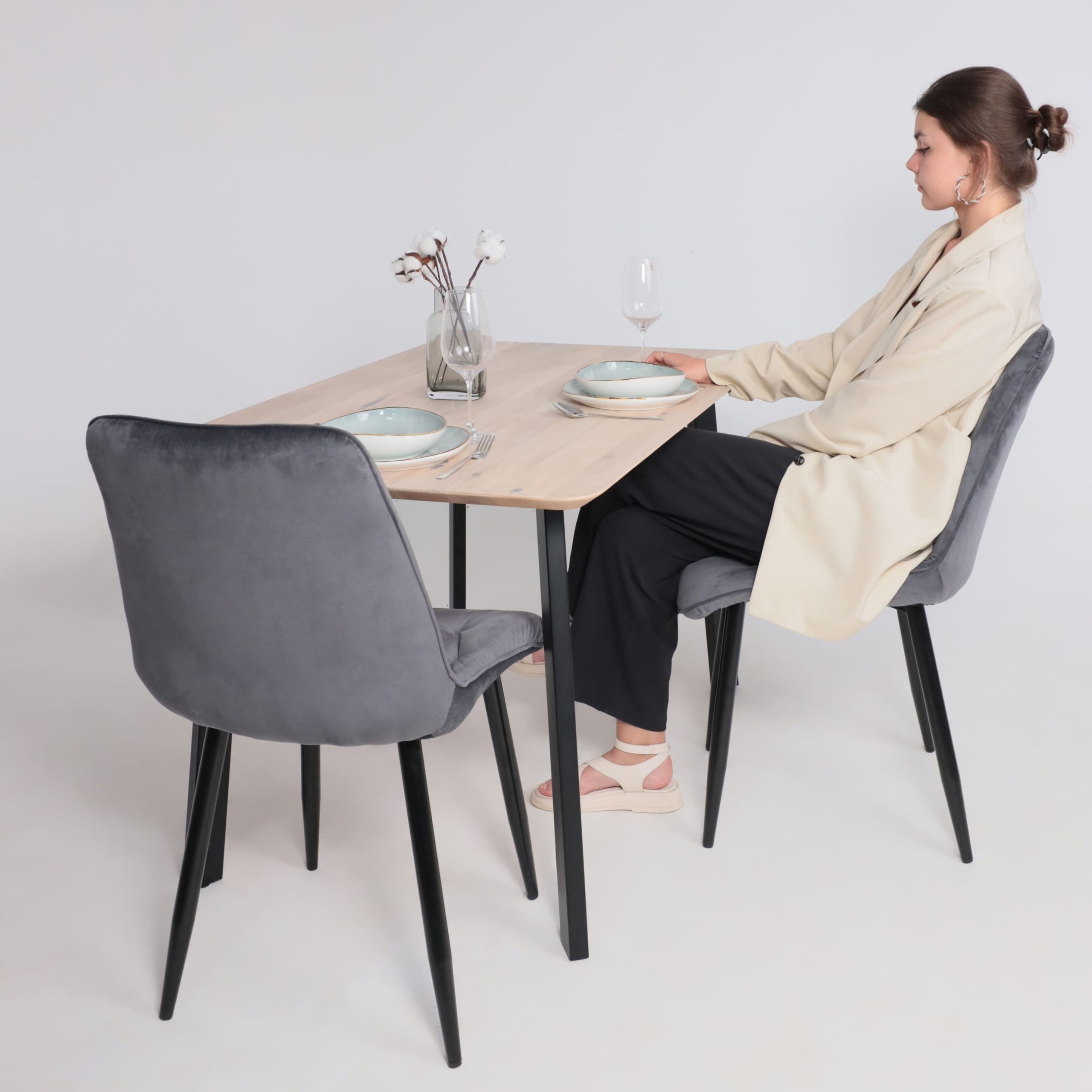 Стол МАЙОН, 130*80*74, дуб беленый/черный (ПР-2 DSW (Т27) (02) КС-60)