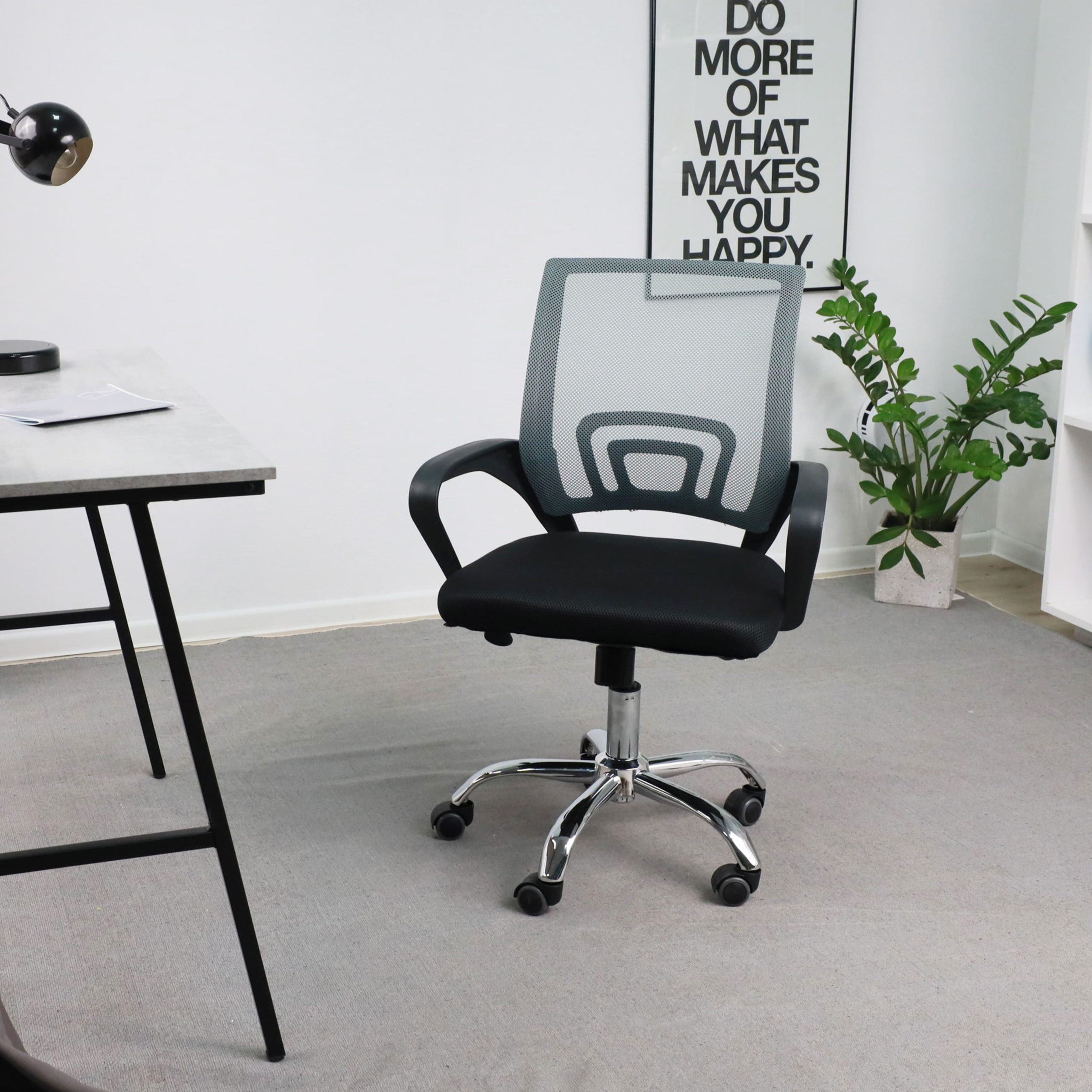 Кресло рабочее, поворотное RICCI NEW,696, ткань/сетка, серый+черный