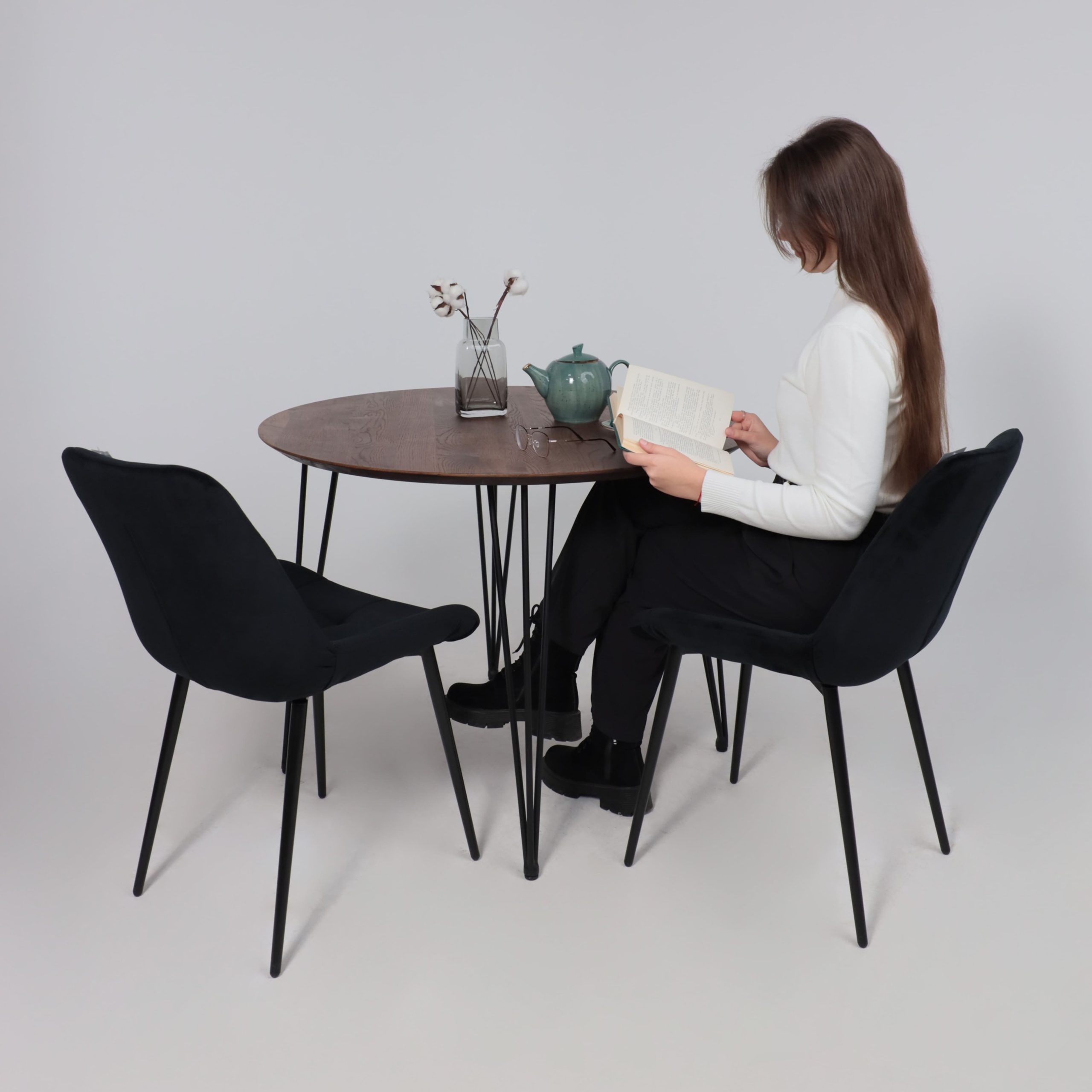 Стол ДЕМАВЕНД, d100*74, дуб мореный/черный (ПР-4 DSW (Т27) (02) Кс-12)