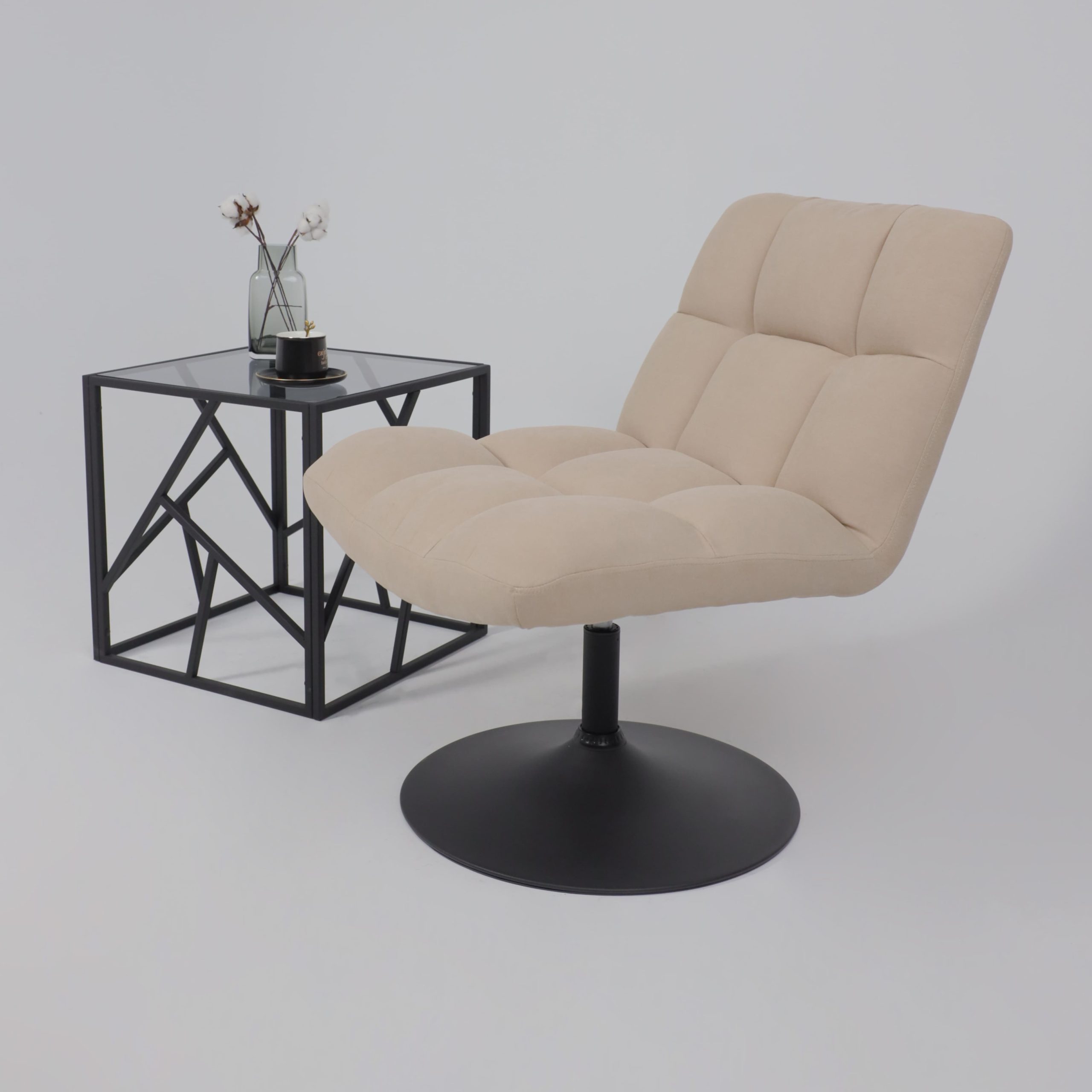 Кресло GRANDE, поворотное, песочная ткань Linen Fabric-3/черный