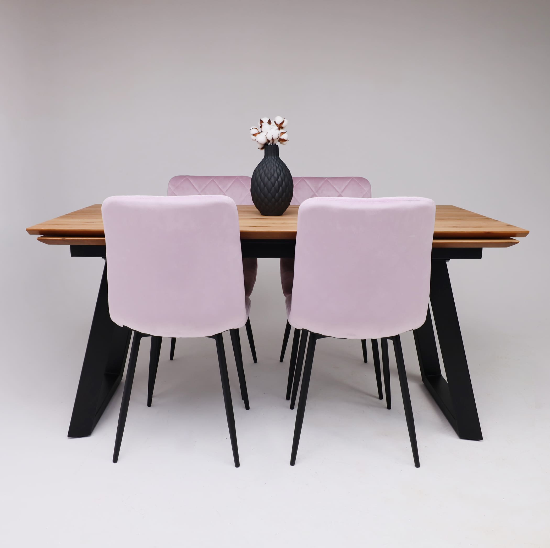 Стол САНГАЙ раздвижной, 136(196)*80*80, дуб натуральный / черный (ПрР-7 DSW (02) ТрН/Р-80)