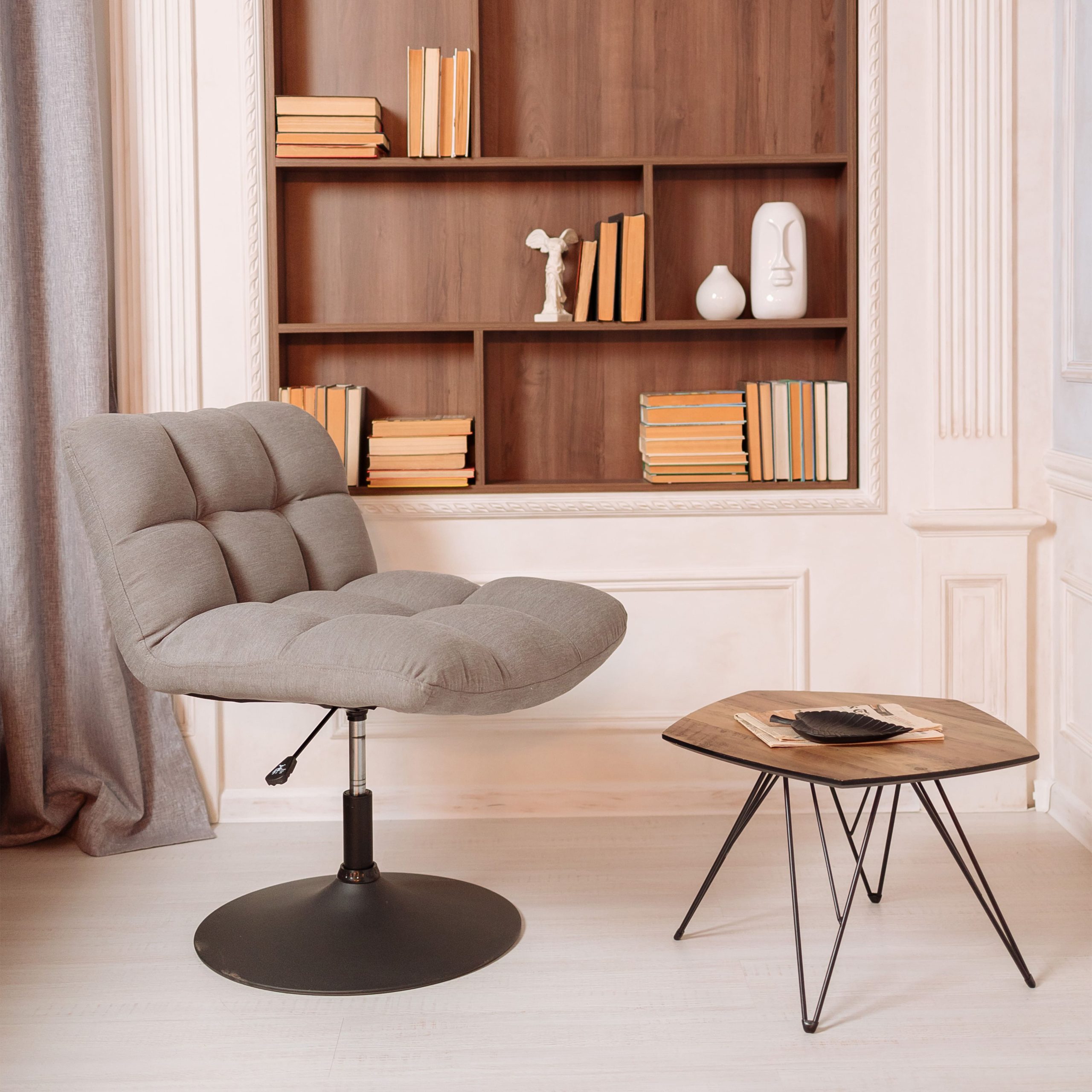 Кресло GRANDE, поворотное, серая ткань Linen Fabric-11/черный