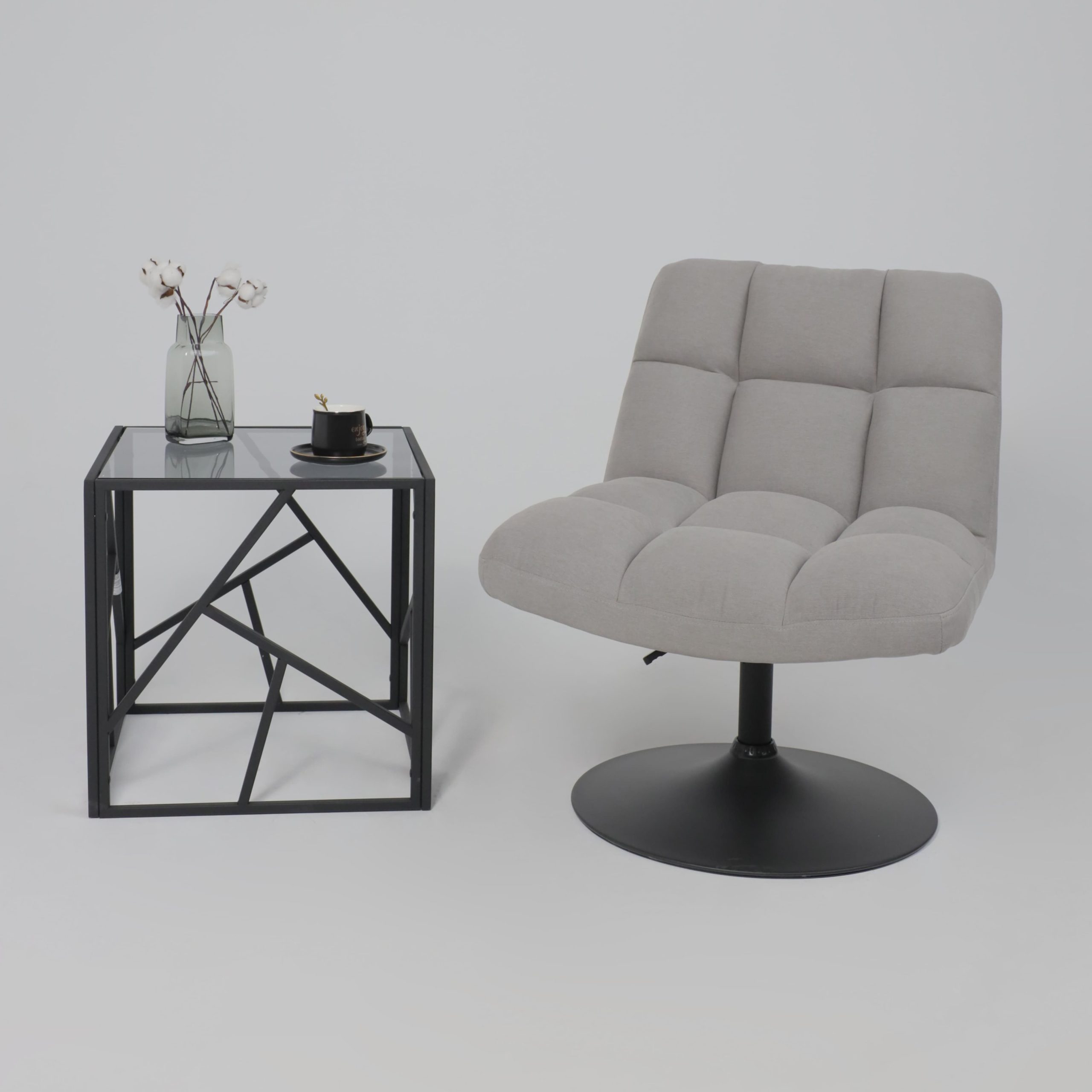 Кресло GRANDE, поворотное, серая ткань Linen Fabric-11/черный