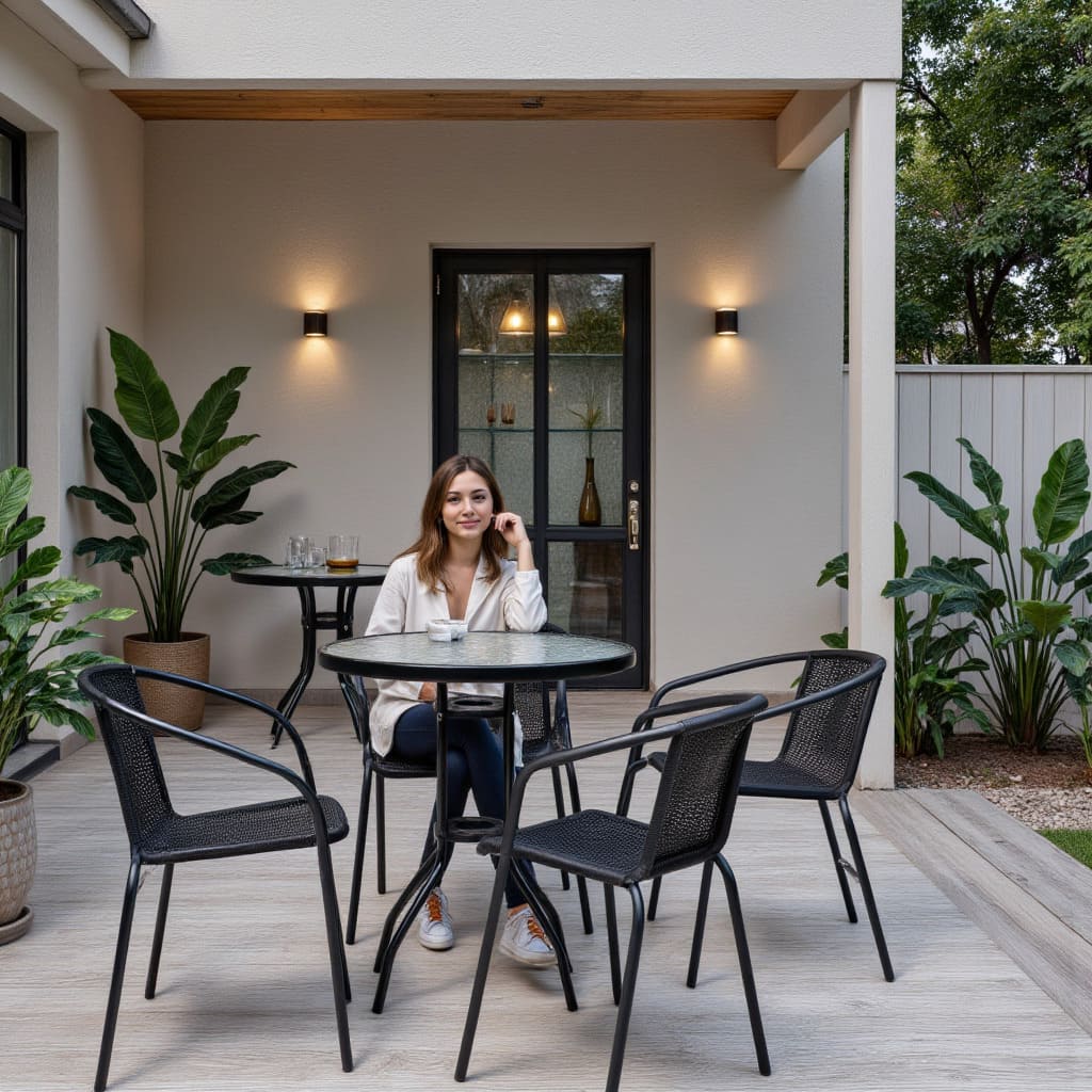 Стол садовый VERONA, 60*73, сталь-черная/закаленное стекло 5мм