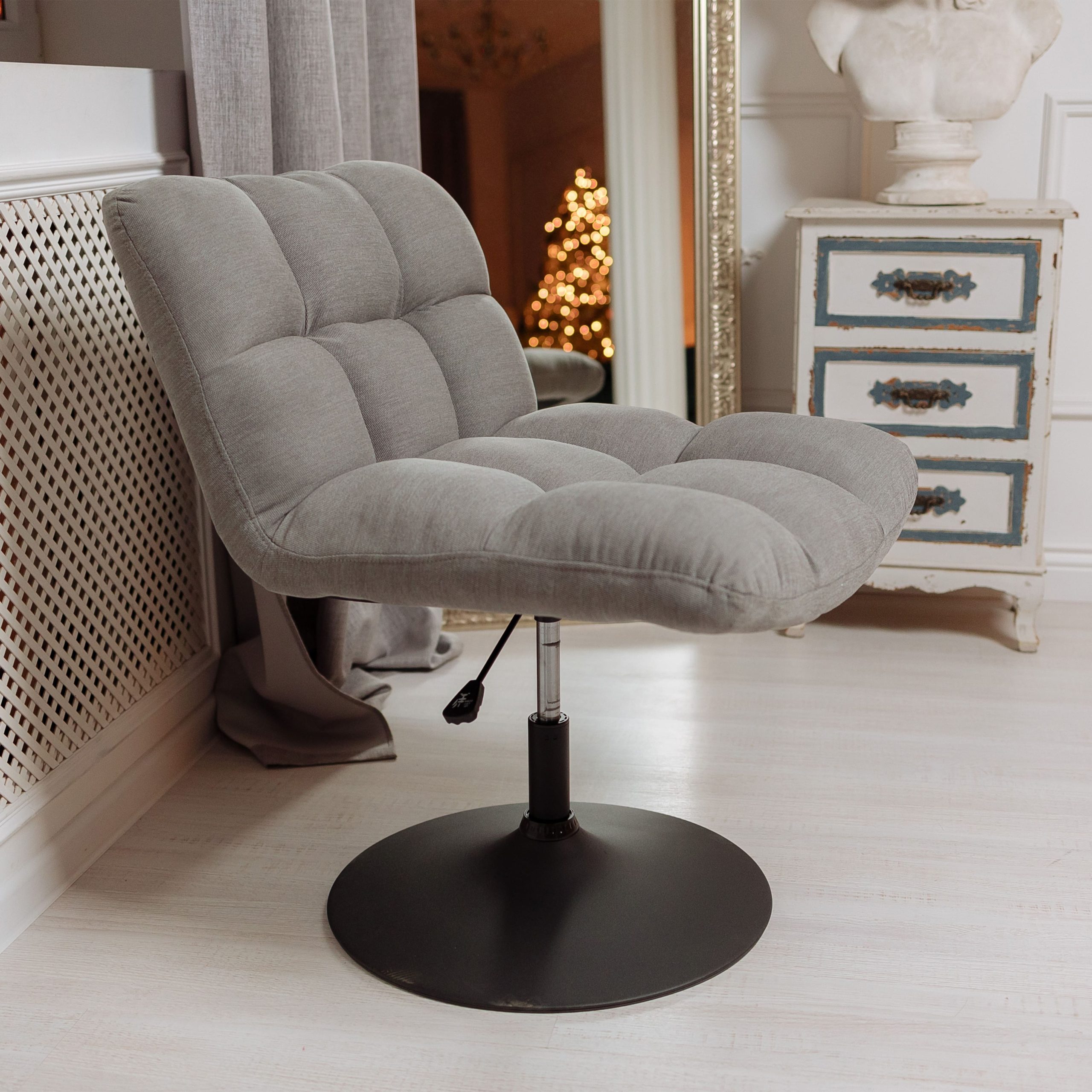 Кресло GRANDE, поворотное, серая ткань Linen Fabric-11/черный