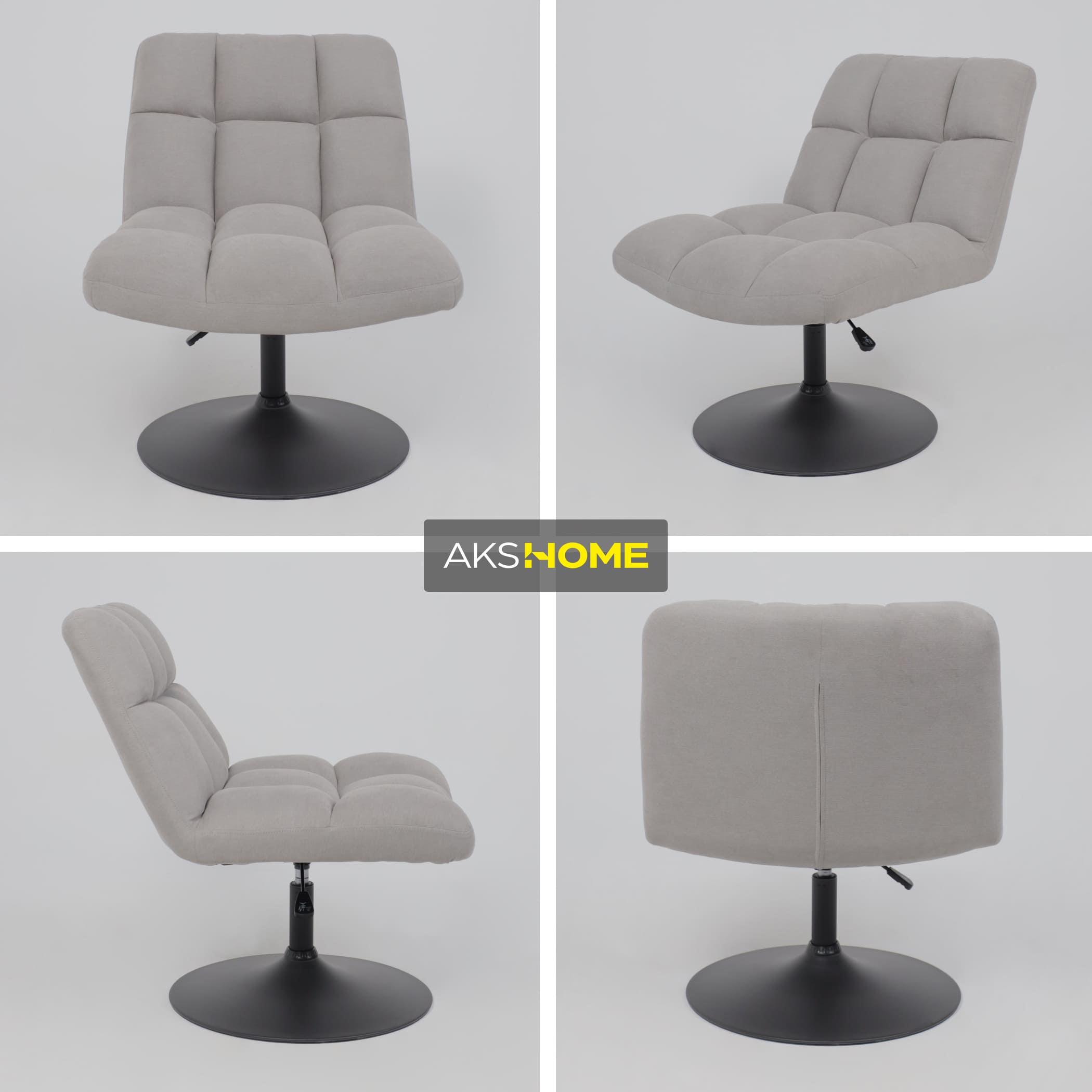 Кресло GRANDE, поворотное, серая ткань Linen Fabric-11/черный