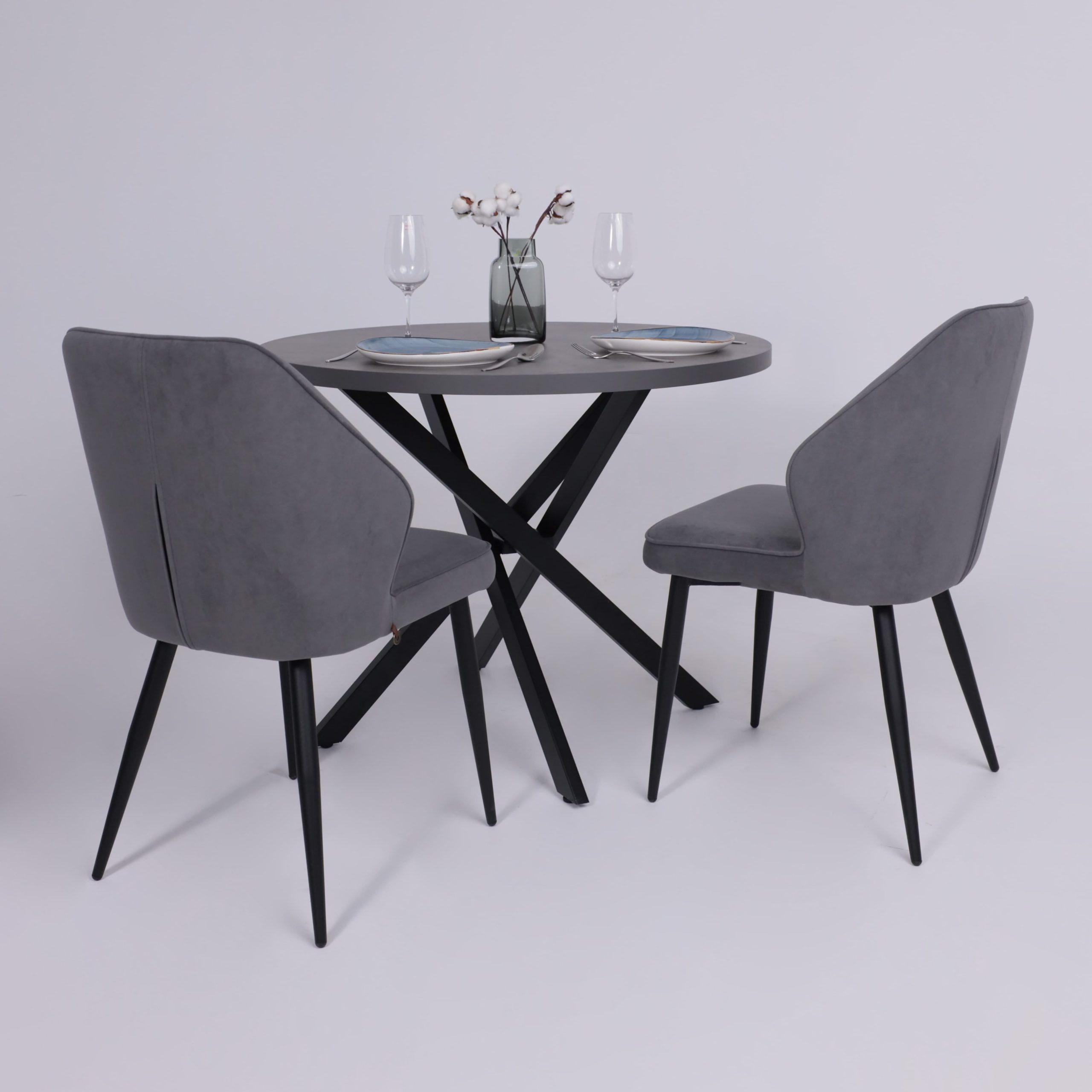 Стол РИГА, D950, Ароза Реликтовая/Черный