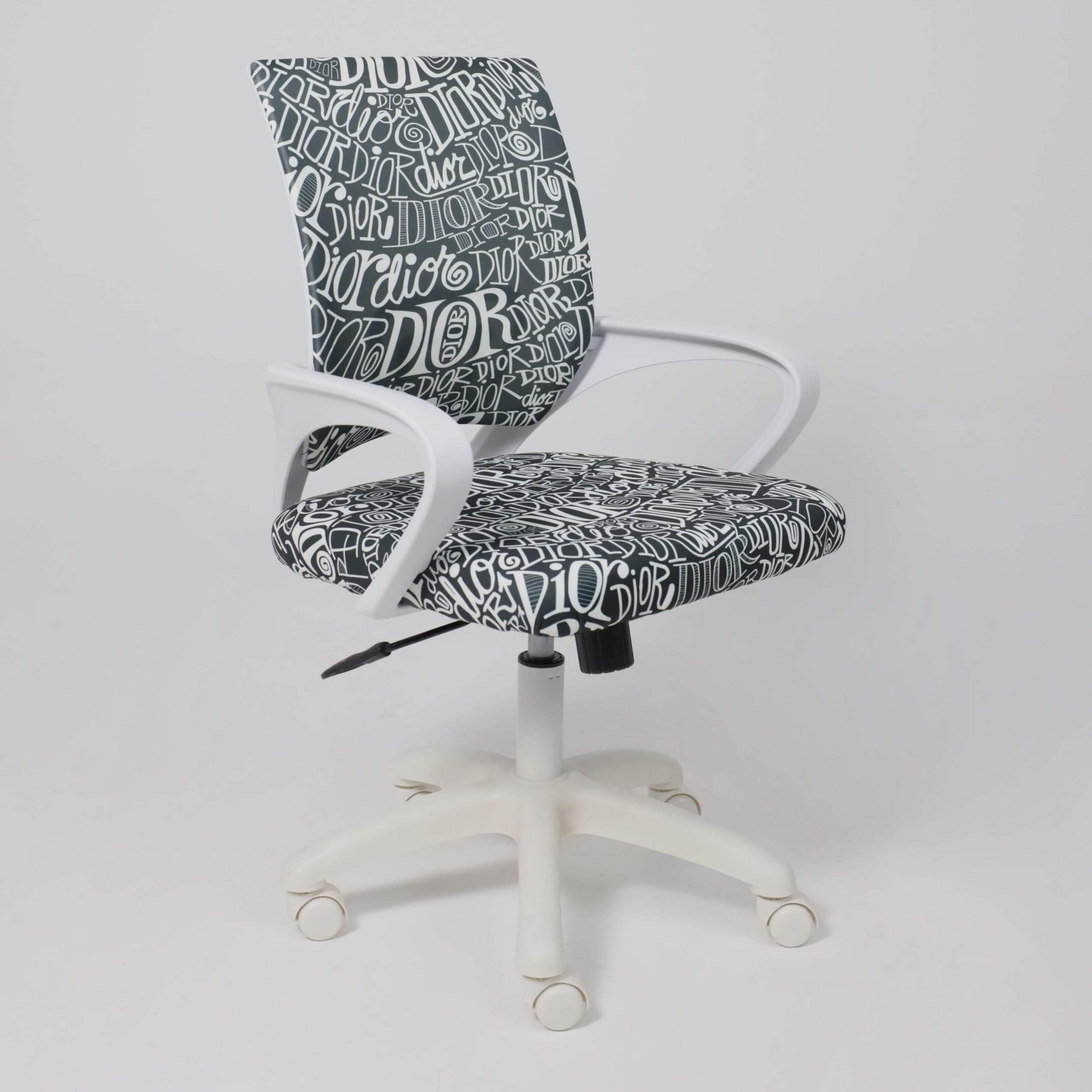 Кресло рабочее, поворотное RICCI NEW, white, ткань, черно-белая диор