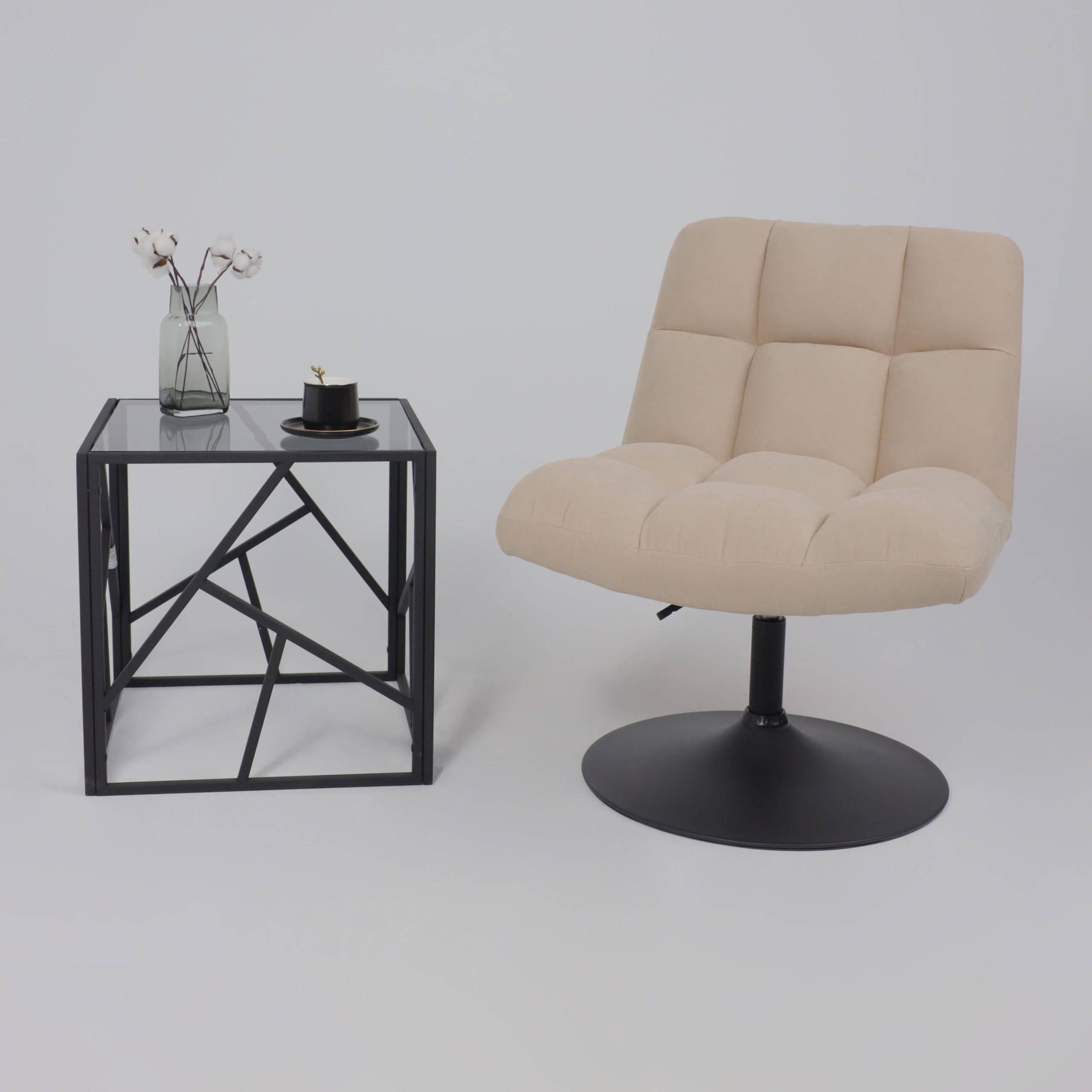 Кресло GRANDE, поворотное, песочная ткань Linen Fabric-3/черный