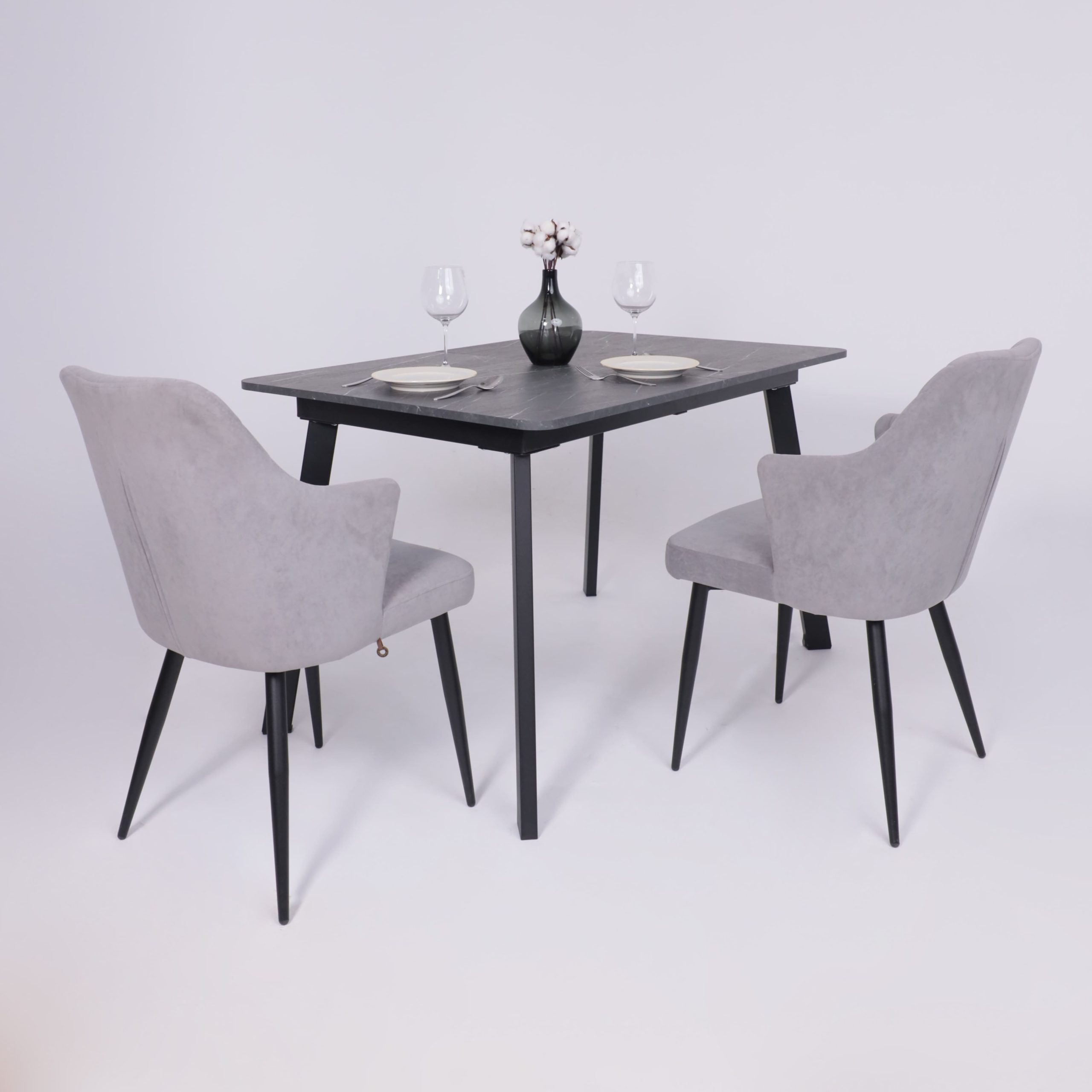 Стол AV 1209/1, ЛМДФ, раздвижной 1200(1600)*800 Мрамор Пьетра Графитовый/черный