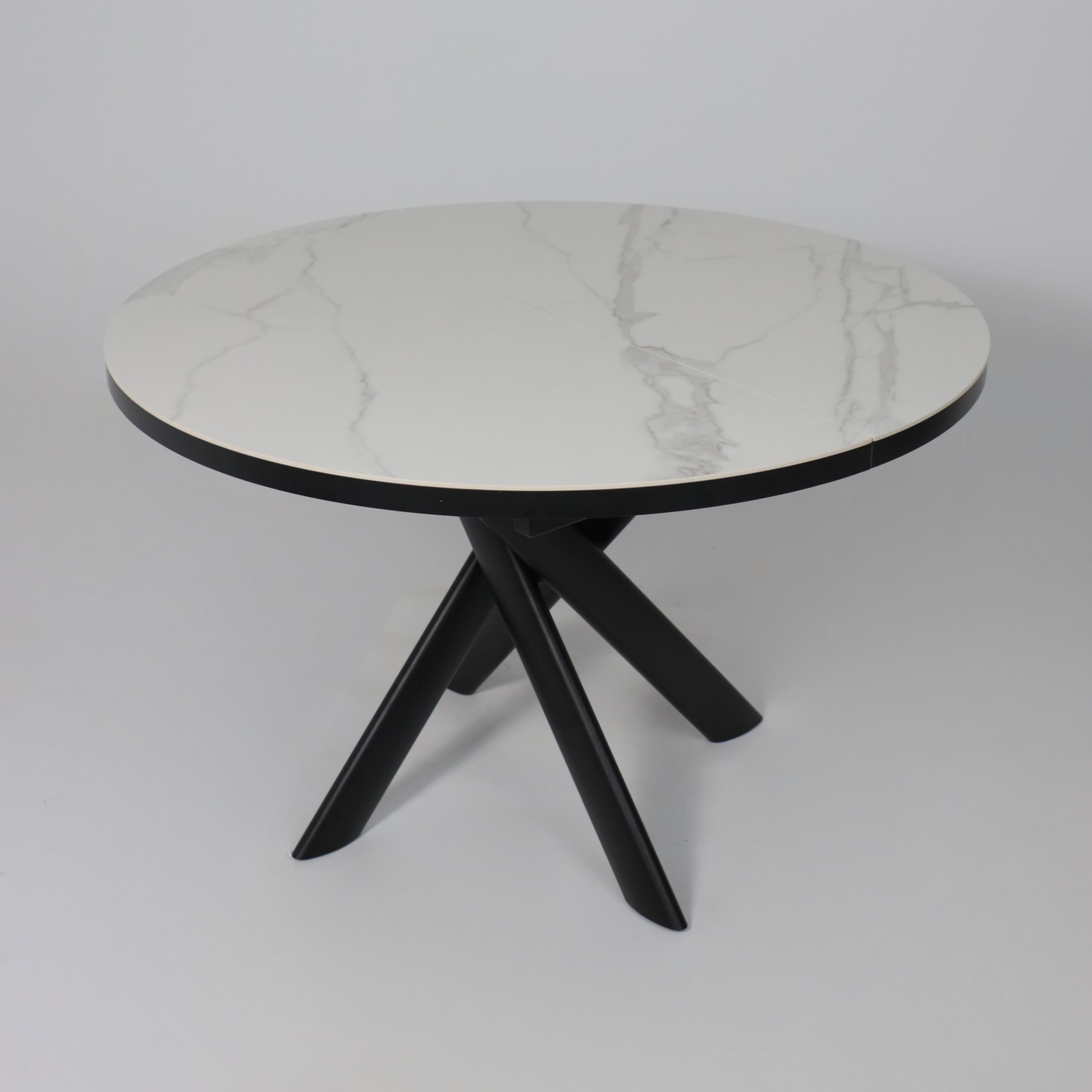 Стол RONALDO-120, круглый раздвижной 120(160), PATAGONOA BIANCO GLOSS PREMIUM CER/Черный