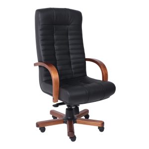 Кресло Атлант экстра (орех светлый) кожа (черная) мультиблок