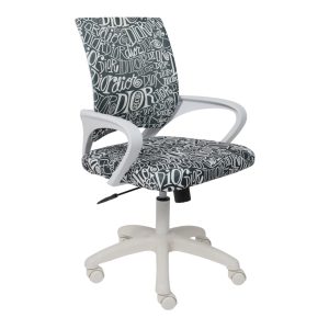 Кресло рабочее, поворотное RICCI NEW, white, ткань, черно-белая диор