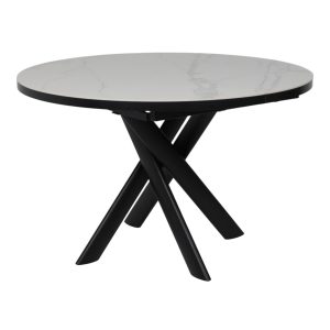 Стол RONALDO-120, круглый раздвижной 120(160), PATAGONOA BIANCO GLOSS PREMIUM CER/Черный