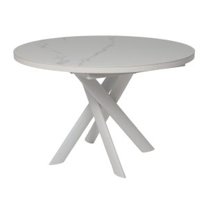 Стол RONALDO-120, круглый раздвижной 120(160), PATAGONOA BIANCO GLOSS PREMIUM CER/Белый