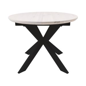 Стол РАУНД раздвижной, d100(140)*75, дуб беленый/черный (ПрР-4 DSW (02) КСЕ/Р-80)