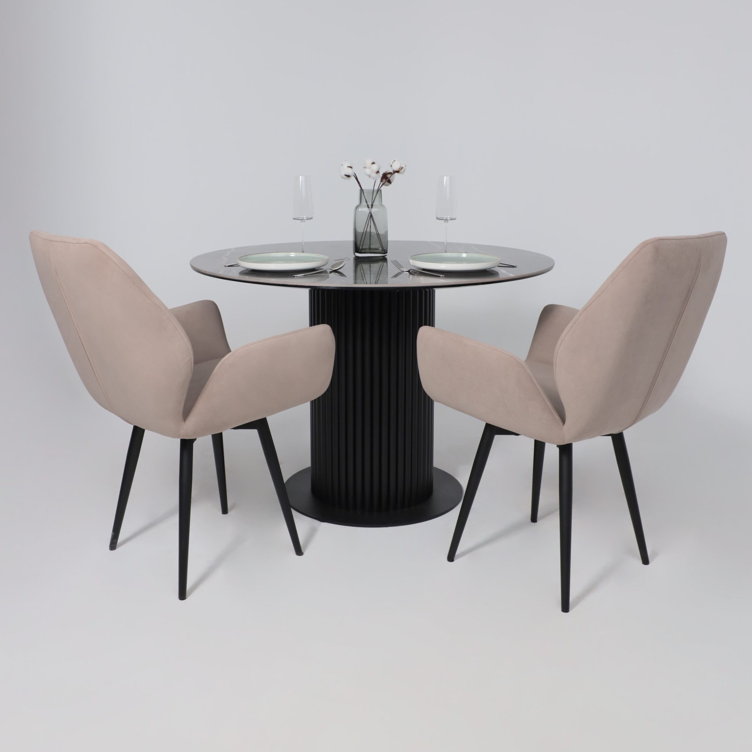 Стол РАУНД,керамика 2 кат. Д 1100, Камень черный Wacom pulido/ Черный матовый