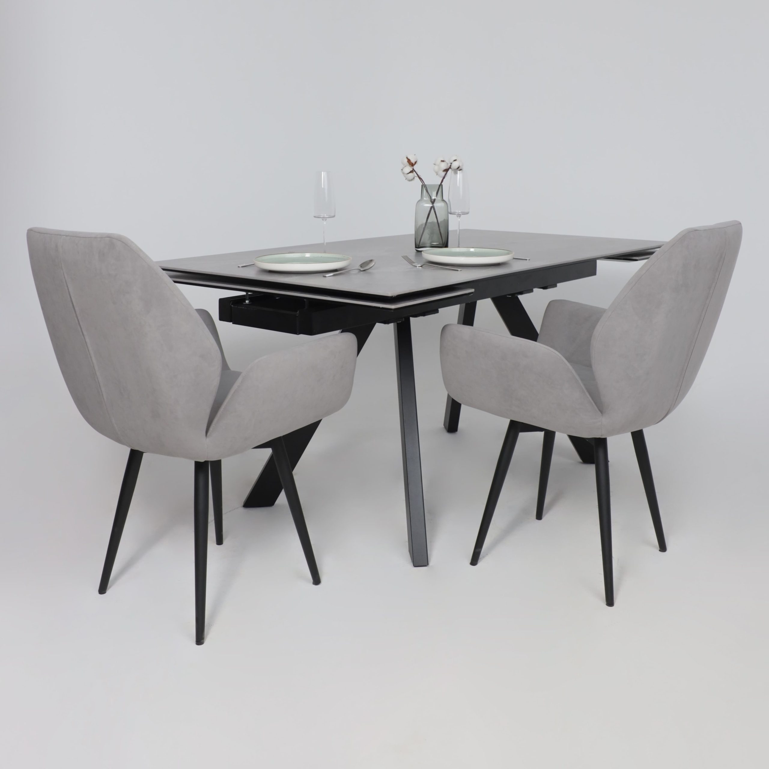 Стол МОНАКО NEW,керамика 0 кат. 1600(2240)*900, Камень серый Greys Grey/Черный матовый