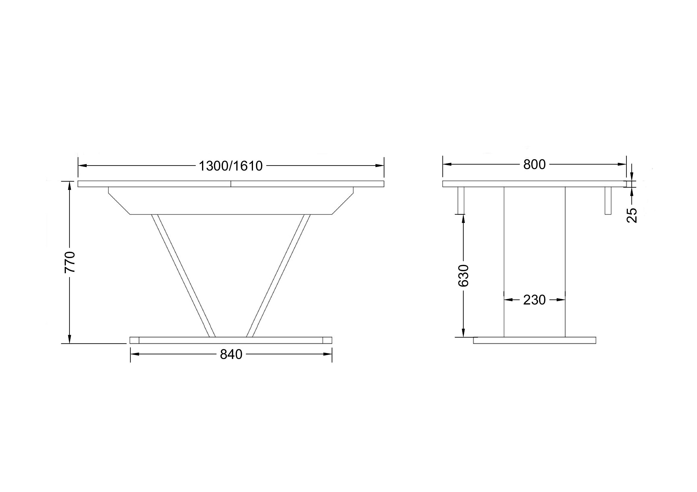 Стол ДРЕЗДЕН, пластик премиум 1300(1615)*800, Камень черный/Черный