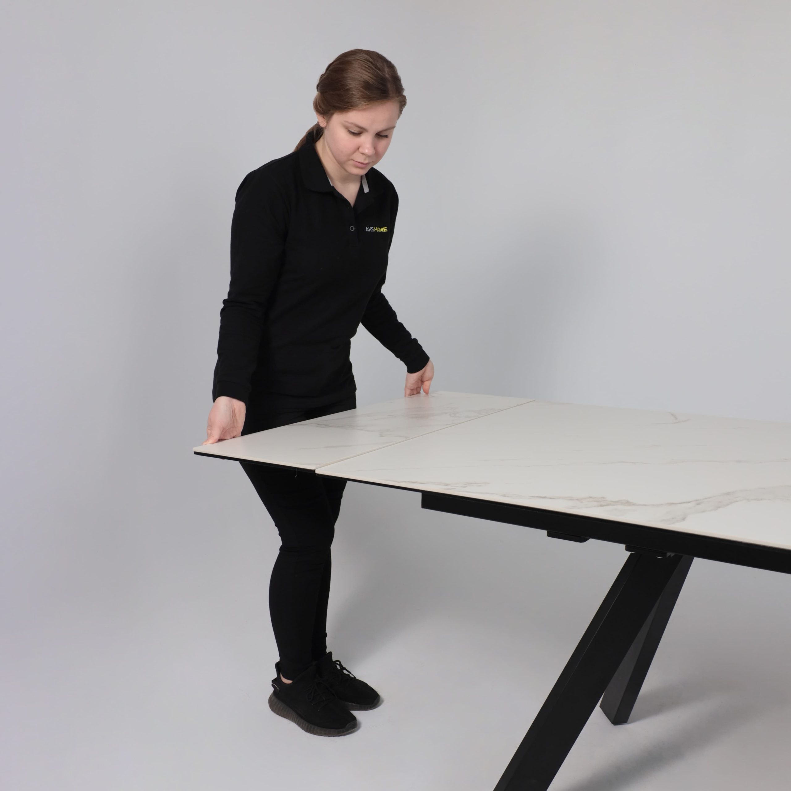 Стол МОНАКО NEW,керамика 0 кат. 1600(2240)*900, Камень белый Greys White/Черный матовый