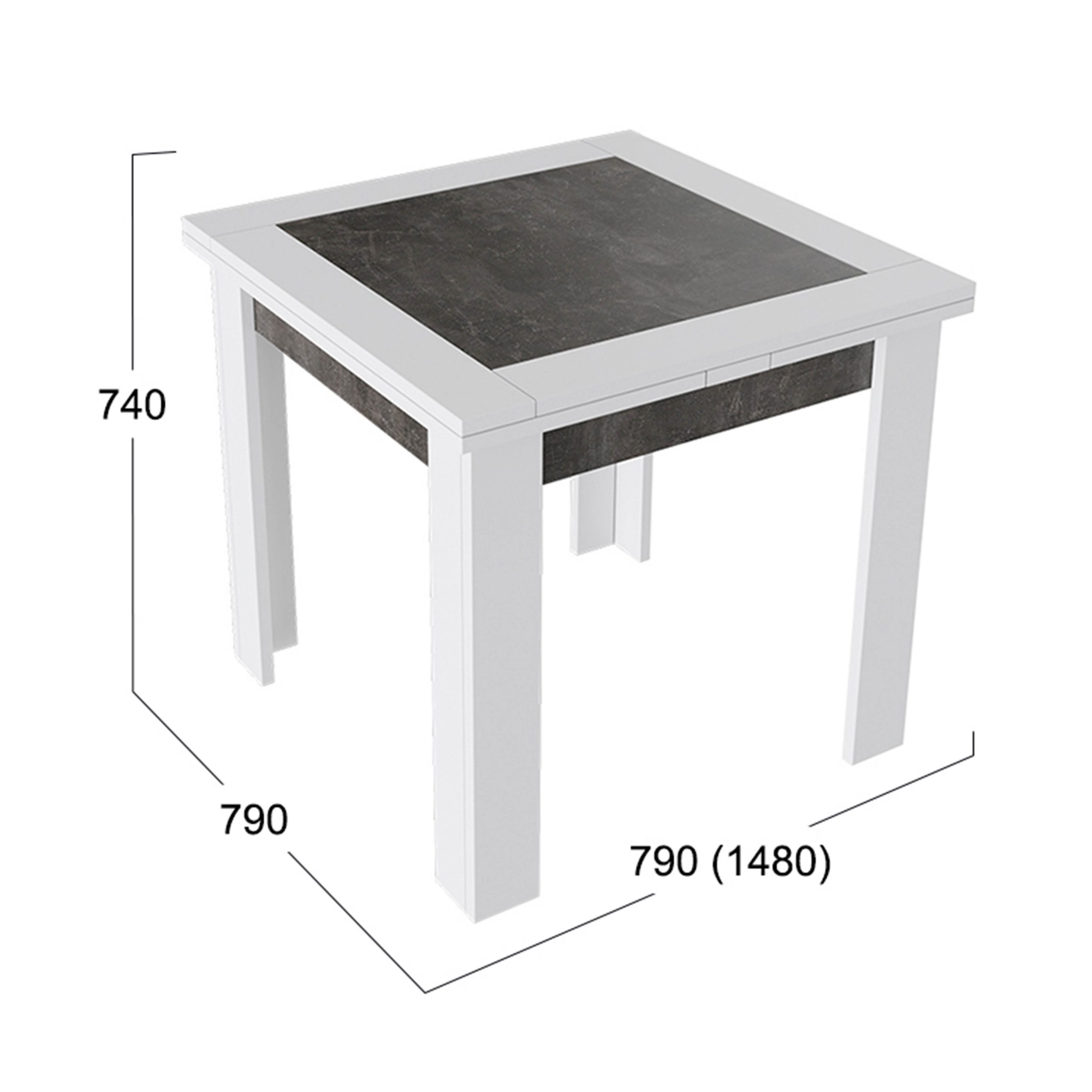 Стол раздвижной ХЬЮСТОН Тип 3, 790(1480)*790, ателье темный/белый