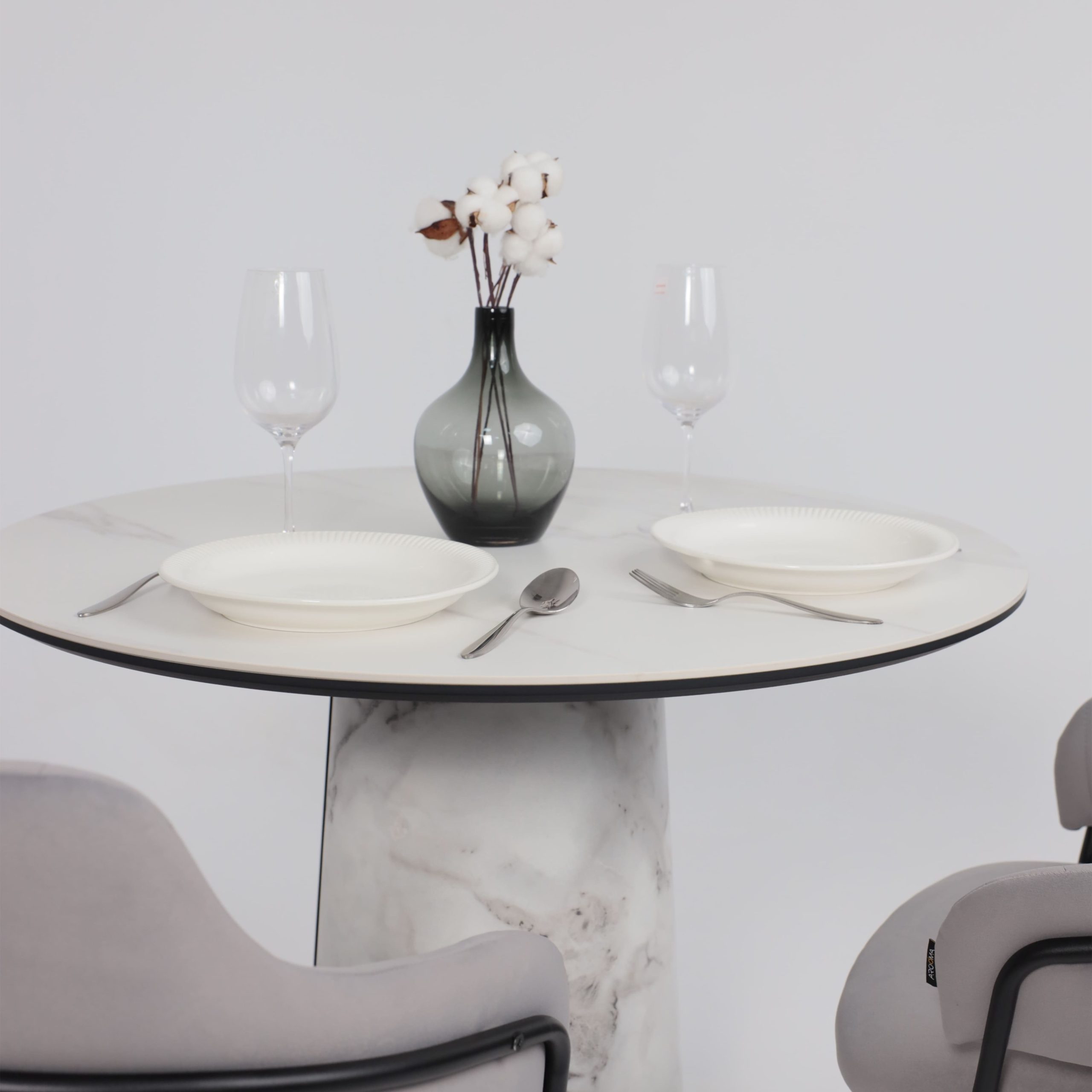 Стол AV 2317, МДФ+керамика, нераздвижной 900 белый, матовый SNOW WHITE/черный+HPL Виктори натуральный