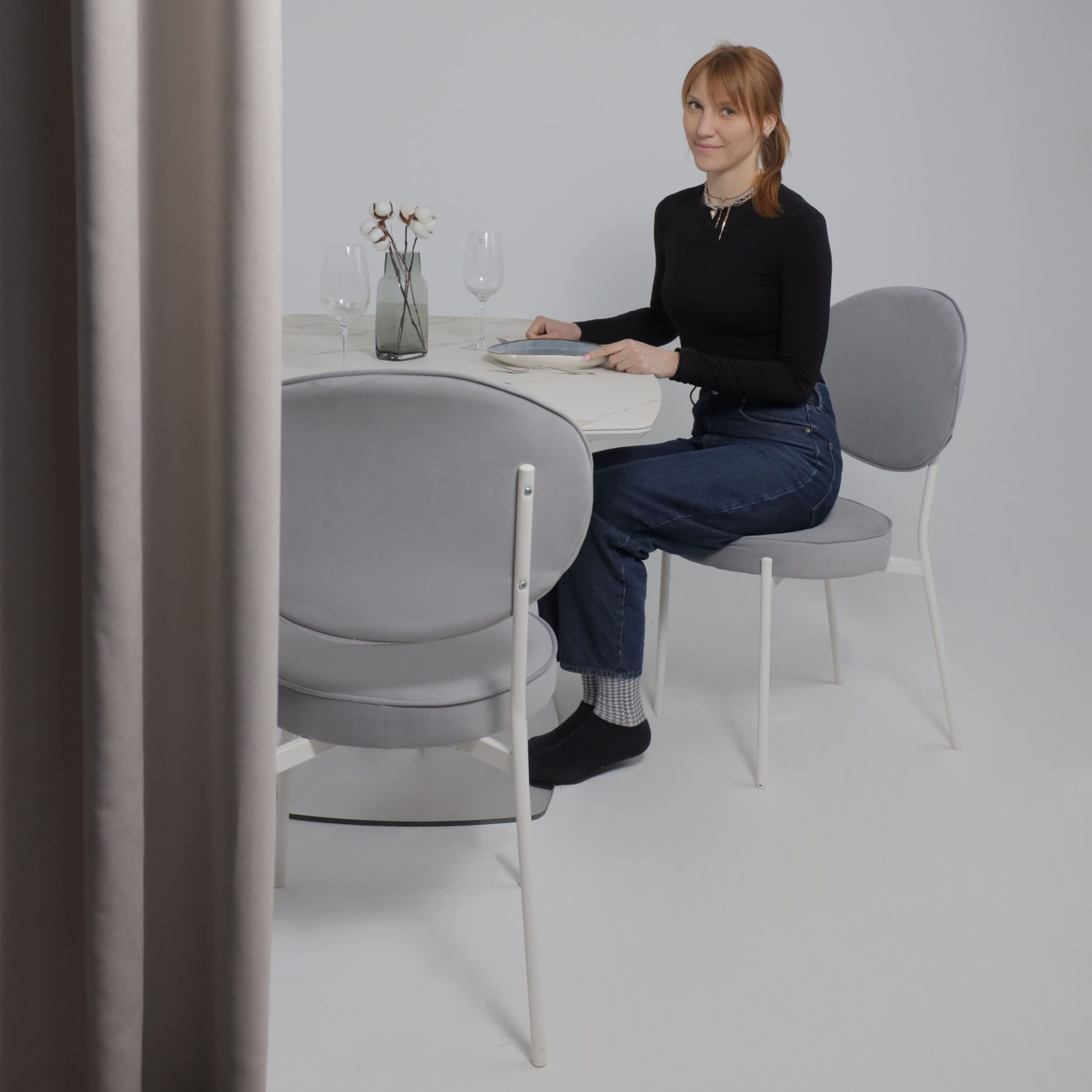 Стол НОТР ДАМ MODERNE, керамика 2 кат. 1400(1800)*850, Камень белый Calacata vagli/Белый Муар