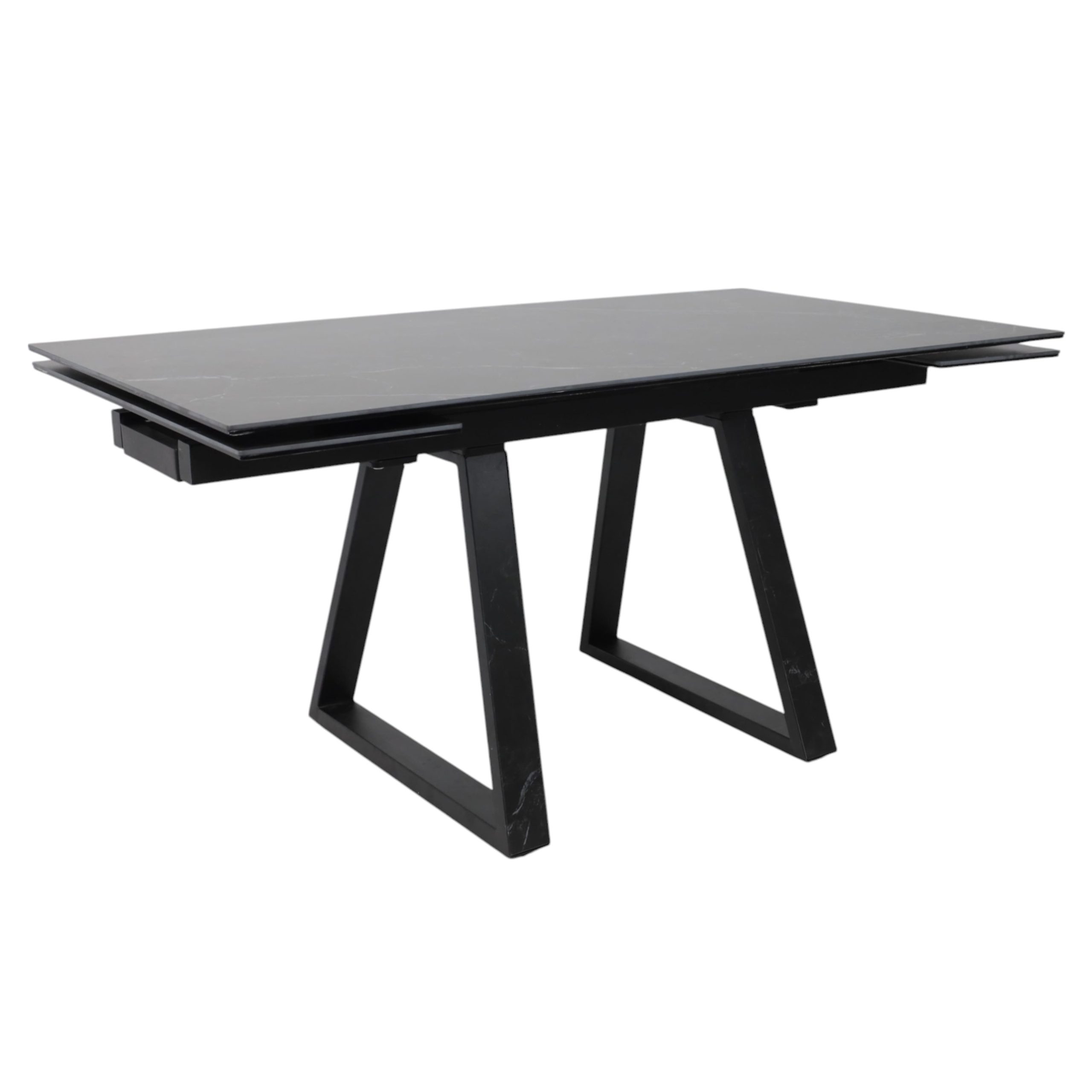 Стол МОНАКО NEW,керамика 0 кат. 1600(2240)*900, Камень черный Greys Black/Черный матовый, квадро