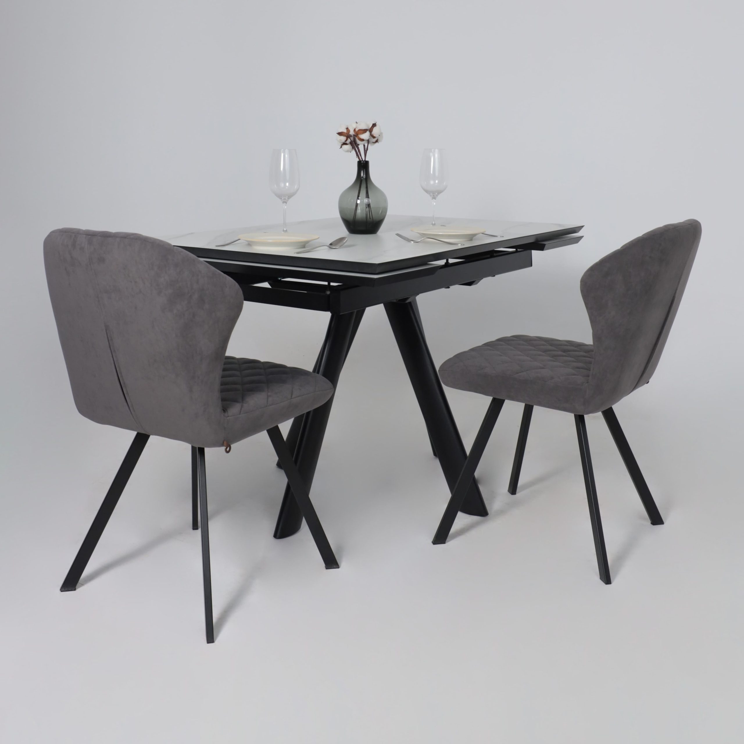 Стол JACK-120, раздвижной 120(30+30)х80, МРАМОР СВЕТЛЫЙ - COMPAKT CER/Черный