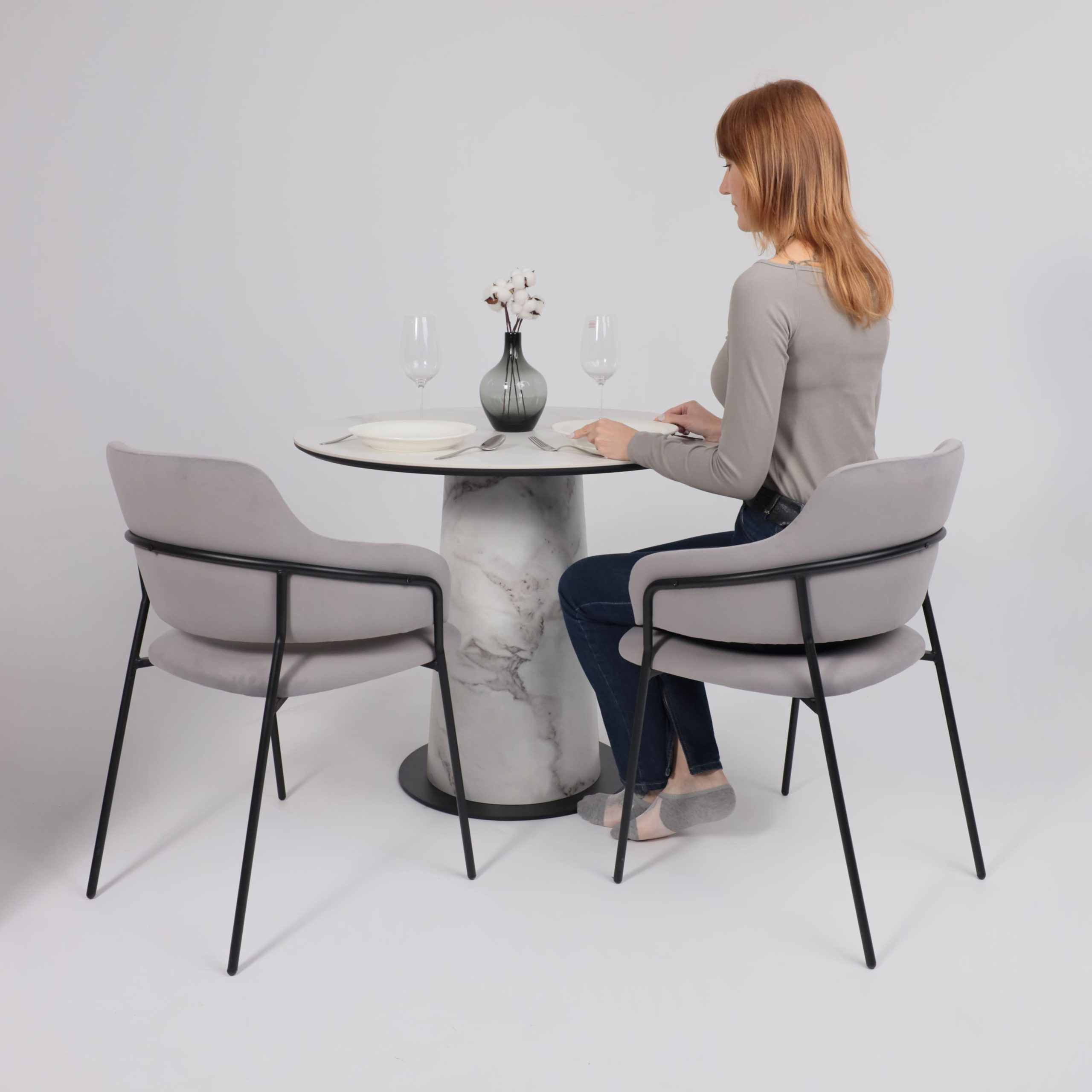 Стол AV 2317, МДФ+керамика, нераздвижной 900 белый, матовый SNOW WHITE/черный+HPL Виктори натуральный