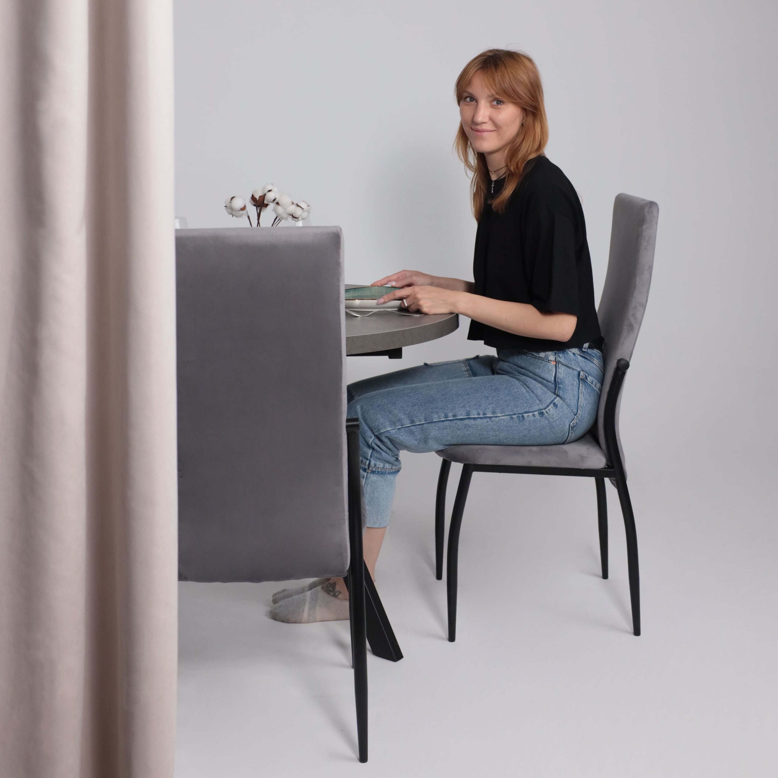 Стол RONDO М-100, круглый раздвижной 100(135), ДЫМЧАТАЯ КЕРАМИКА/Черный