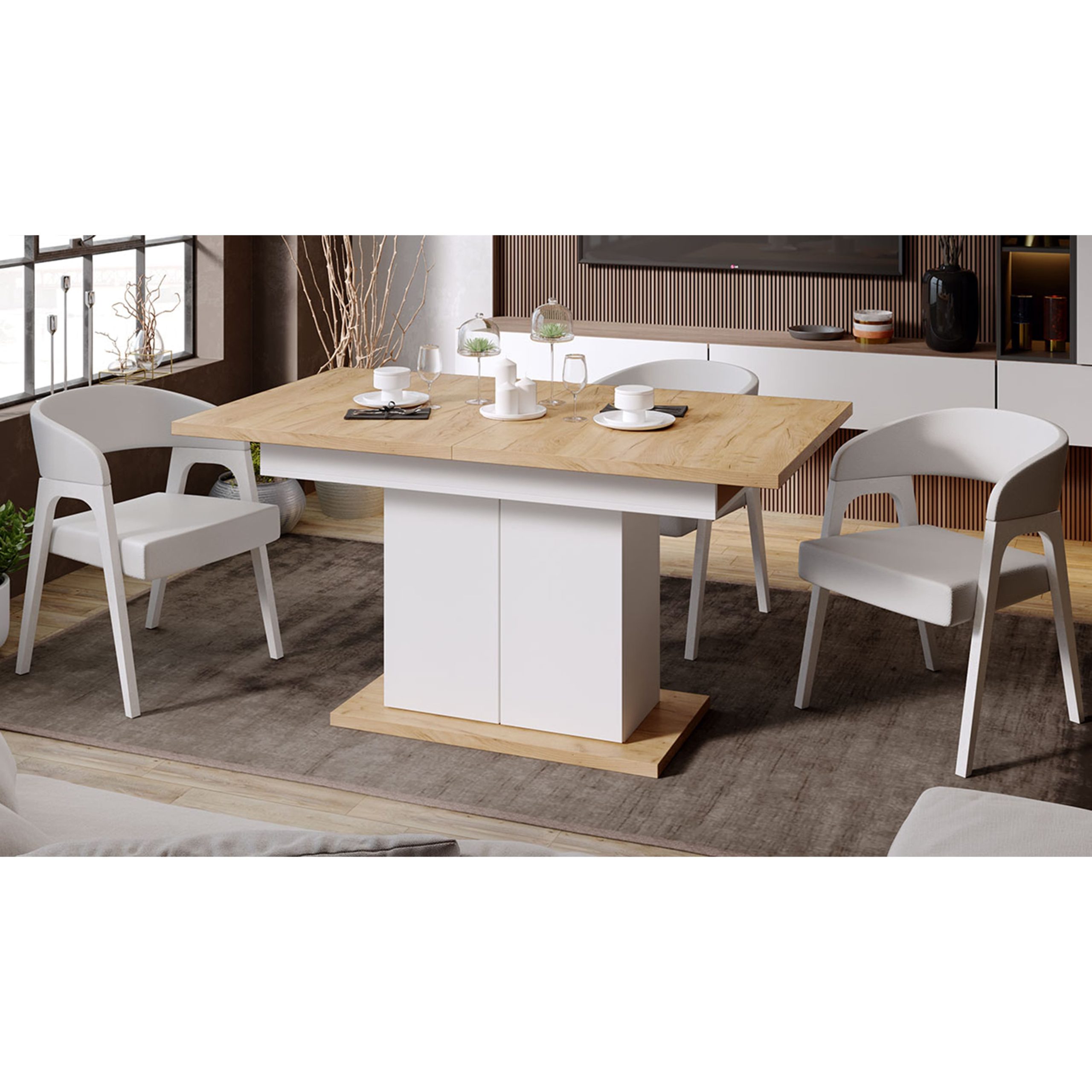 Стол раздвижной ДЕТРОЙТ Тип 1, 1504(2014)*850, дуб крафт золотой/белый