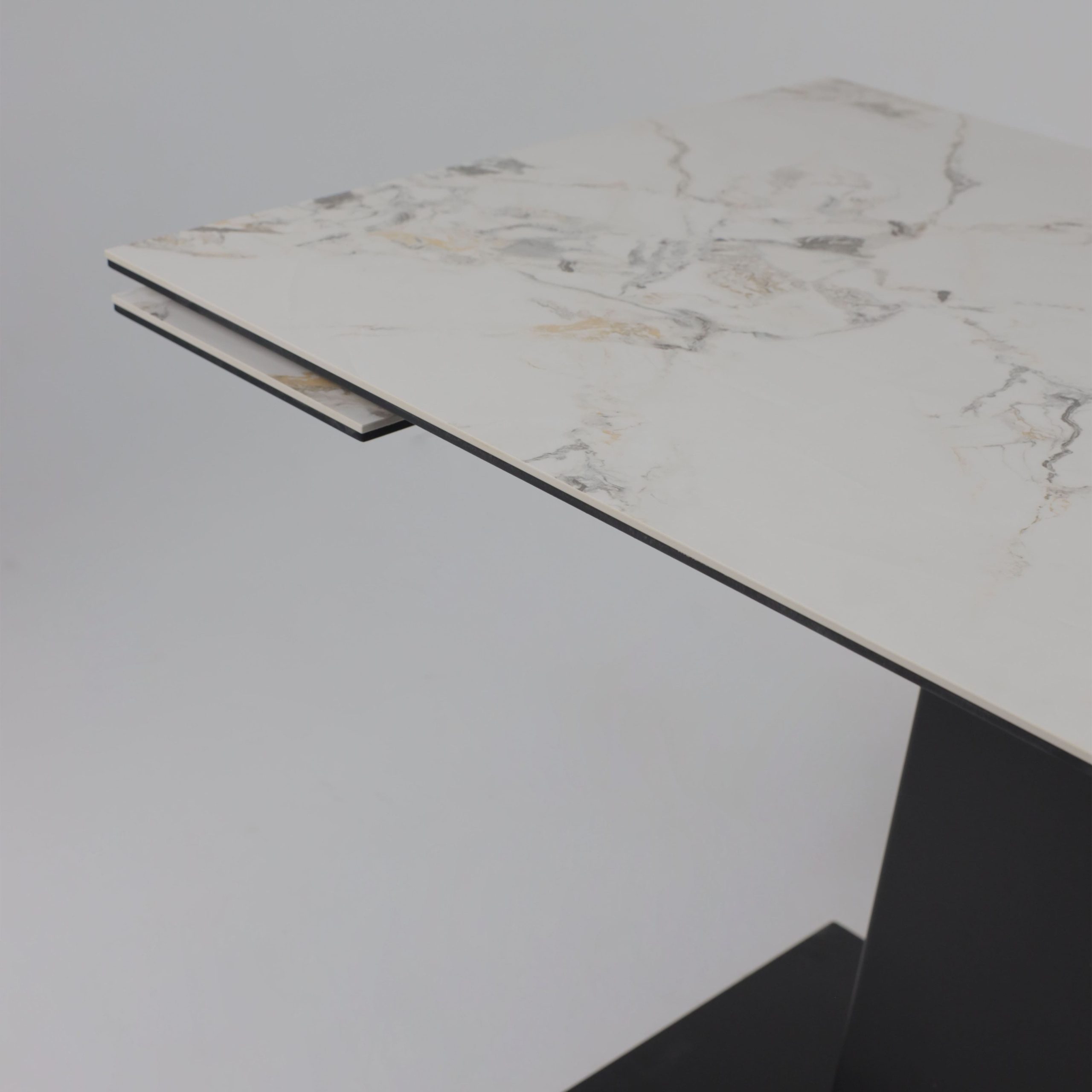 Стол AV 2119, МДФ+керамика, раздвижной 1200 (1800)*800 натуральный, глянцевый GOLD JADE/черный