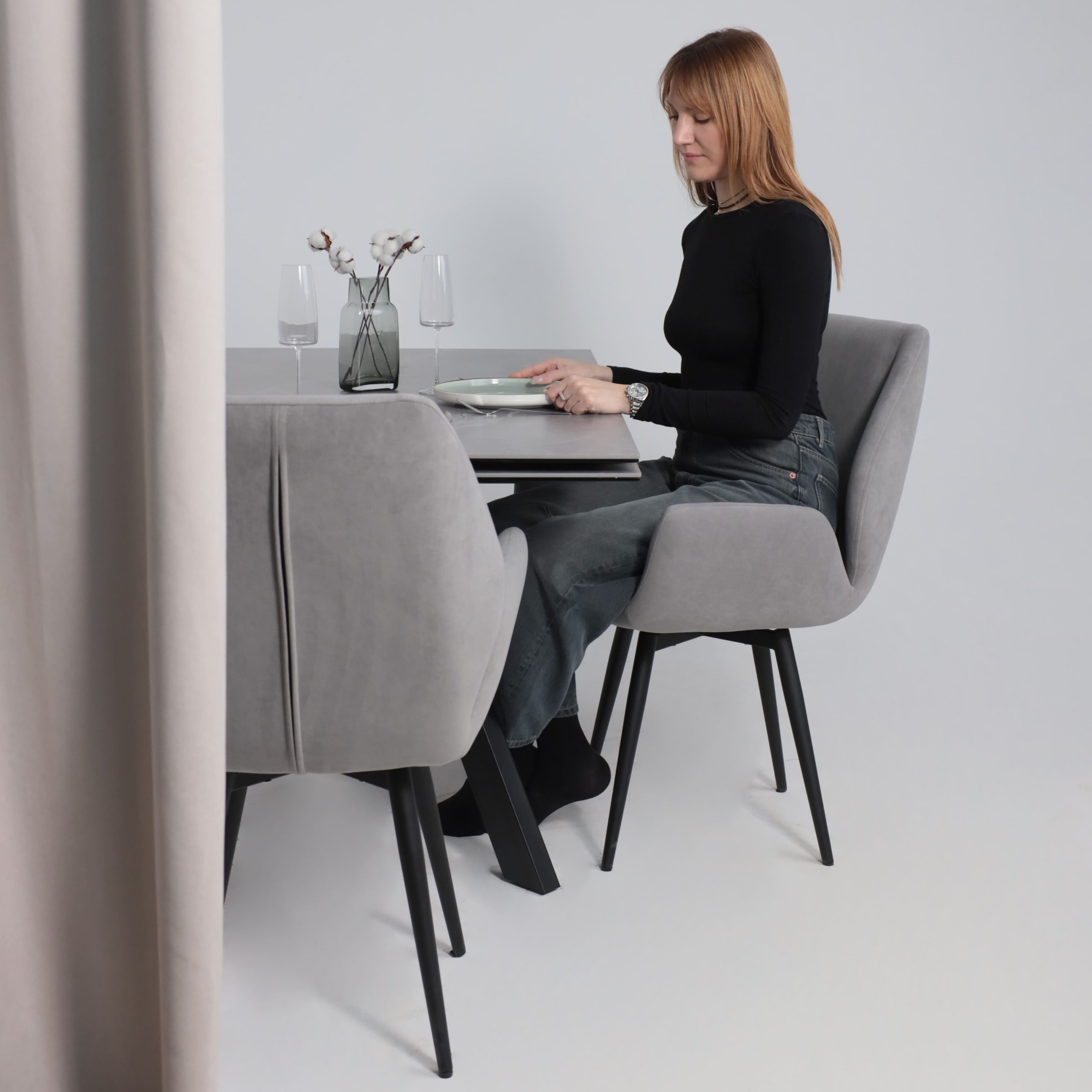 Стол МОНАКО NEW,керамика 0 кат. 1600(2240)*900, Камень серый Greys Grey/Черный матовый