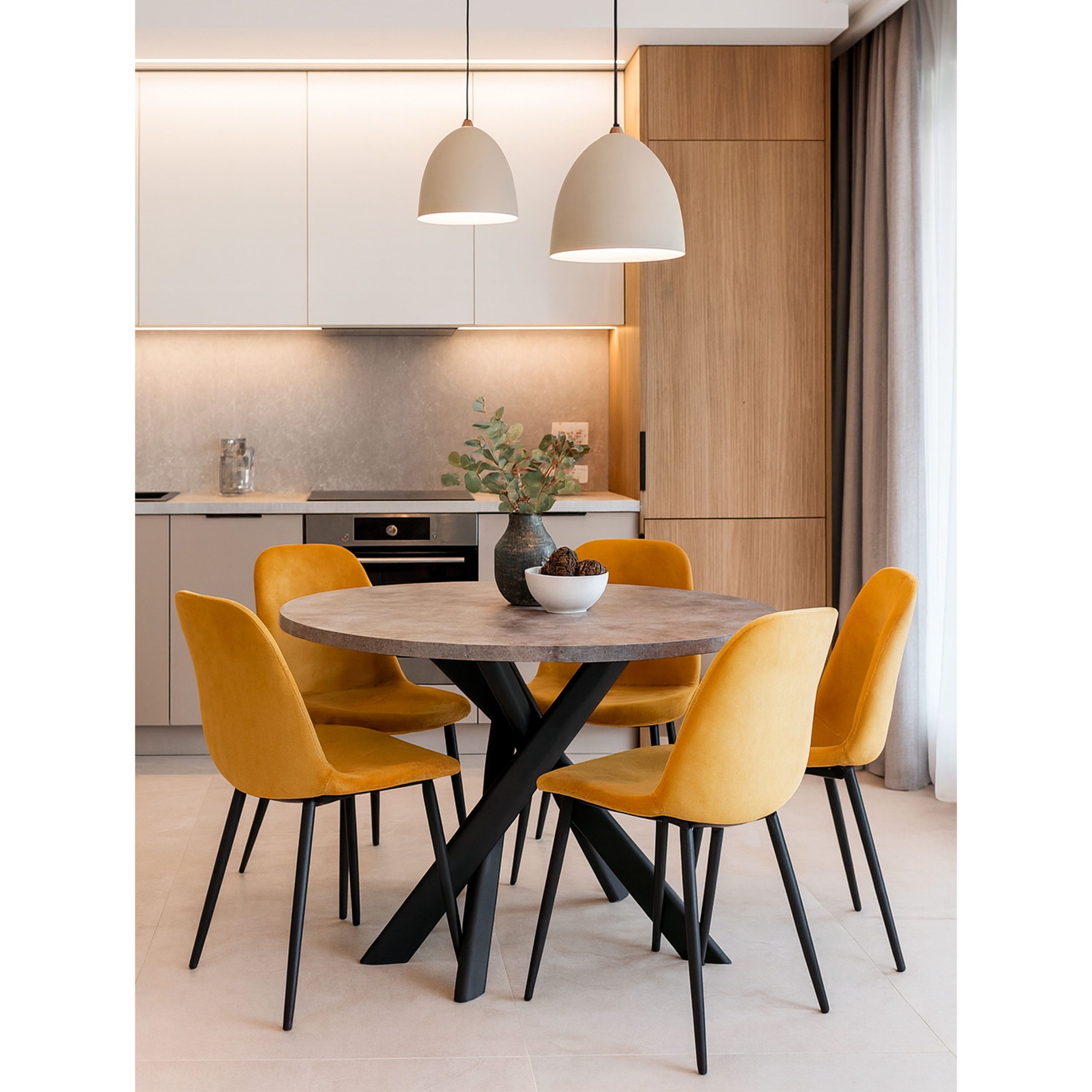 Стол RONALDO-120, круглый раздвижной 120(160), ДЫМЧАТАЯ КЕРАМИКА/Черный