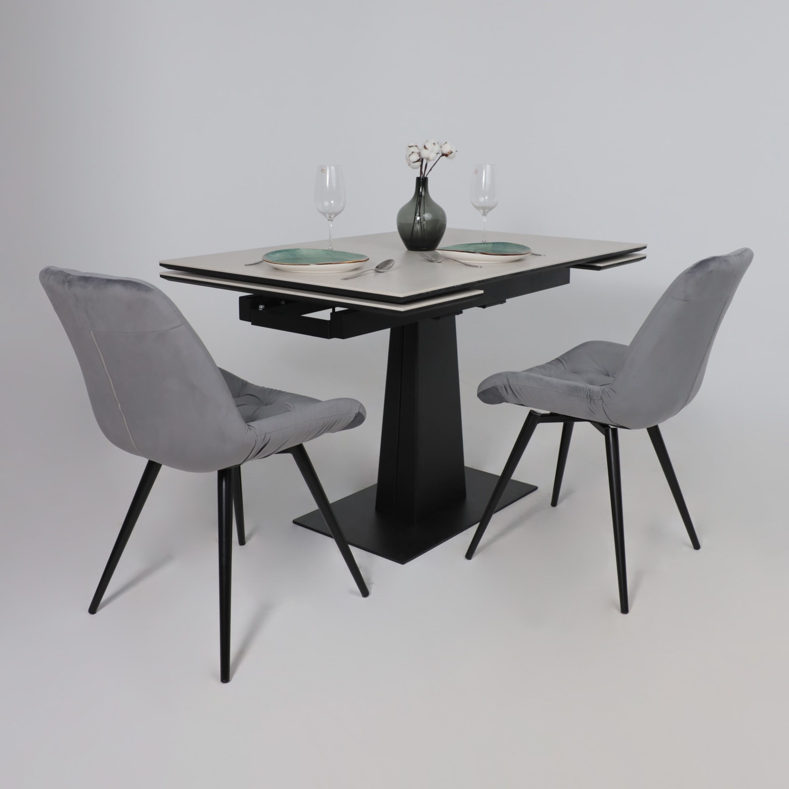 Стол AV 2119, МДФ+керамика, раздвижной 1200 (1800)*800 серый, матовый CARMEN LIDHT GREY/черный