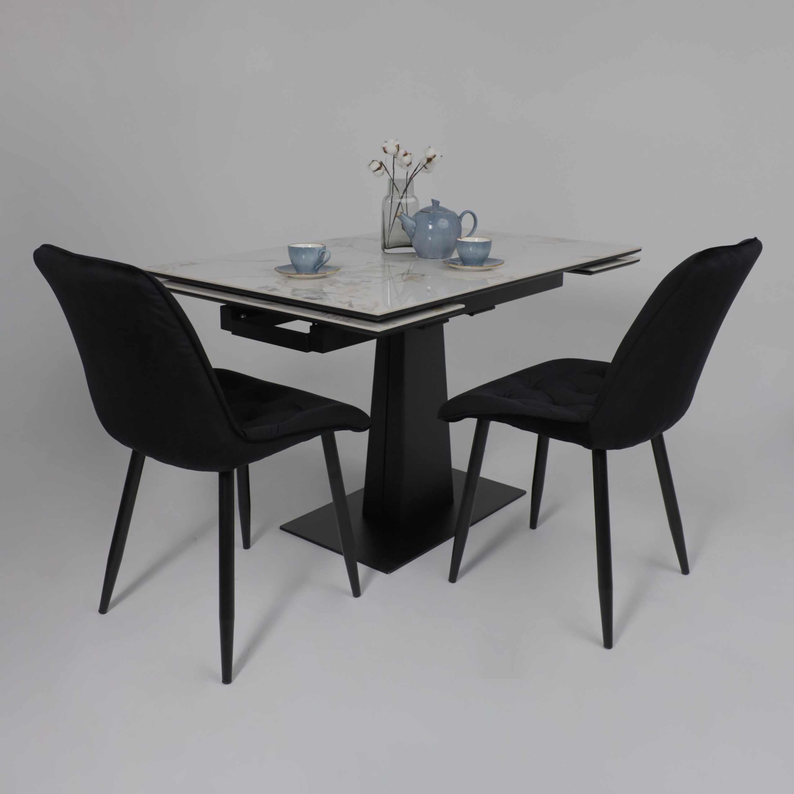 Стол AV 2119, МДФ+керамика, раздвижной 1200 (1800)*800 натуральный, глянцевый GOLD JADE/черный