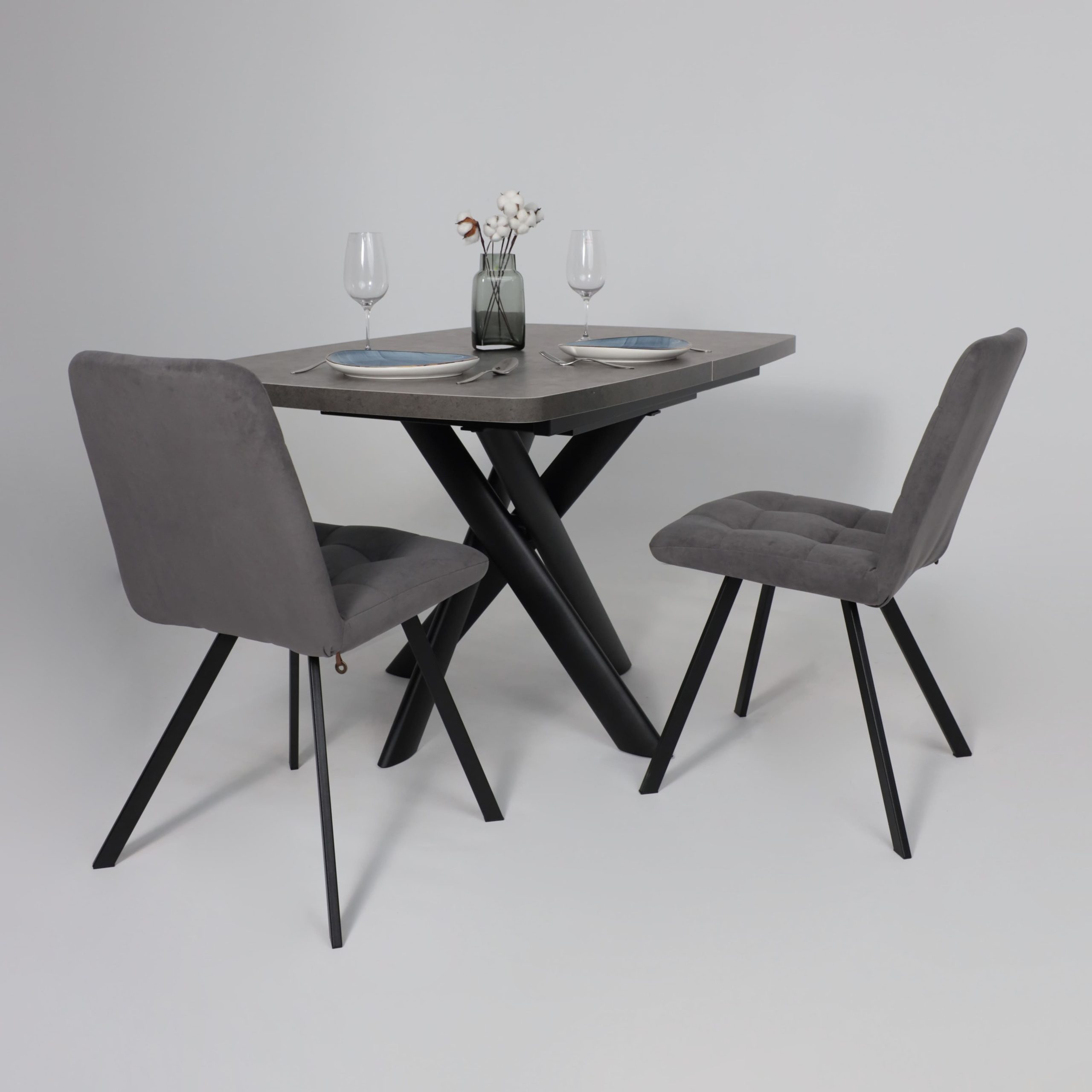 Стол LEONEL-130, раздвижной 130(165)х85, Дымчатая керамика/Черный