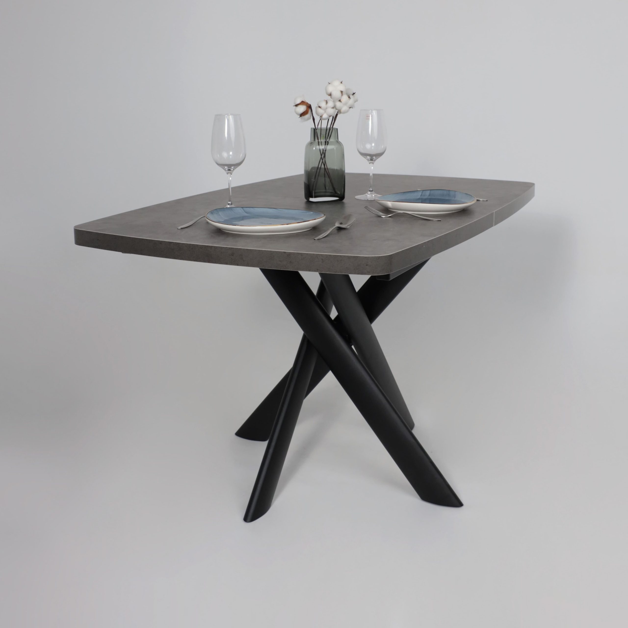 Стол LEONEL-130, раздвижной 130(165)х85, Дымчатая керамика/Черный