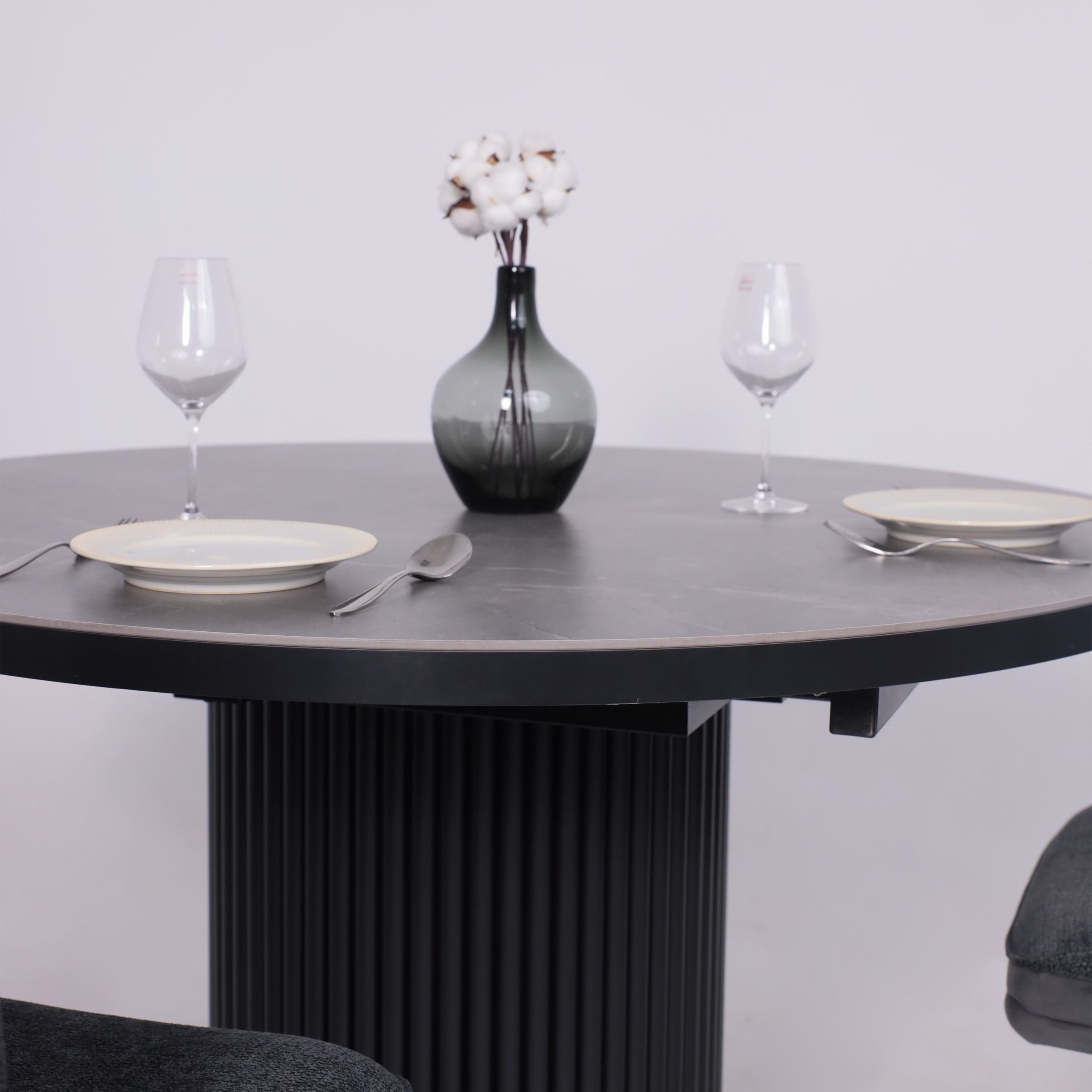 Стол ASKAR ROUND SLIDE-116, раздвижной круглый 116(156), BAYONA GREY PREMIUM CER/Черный