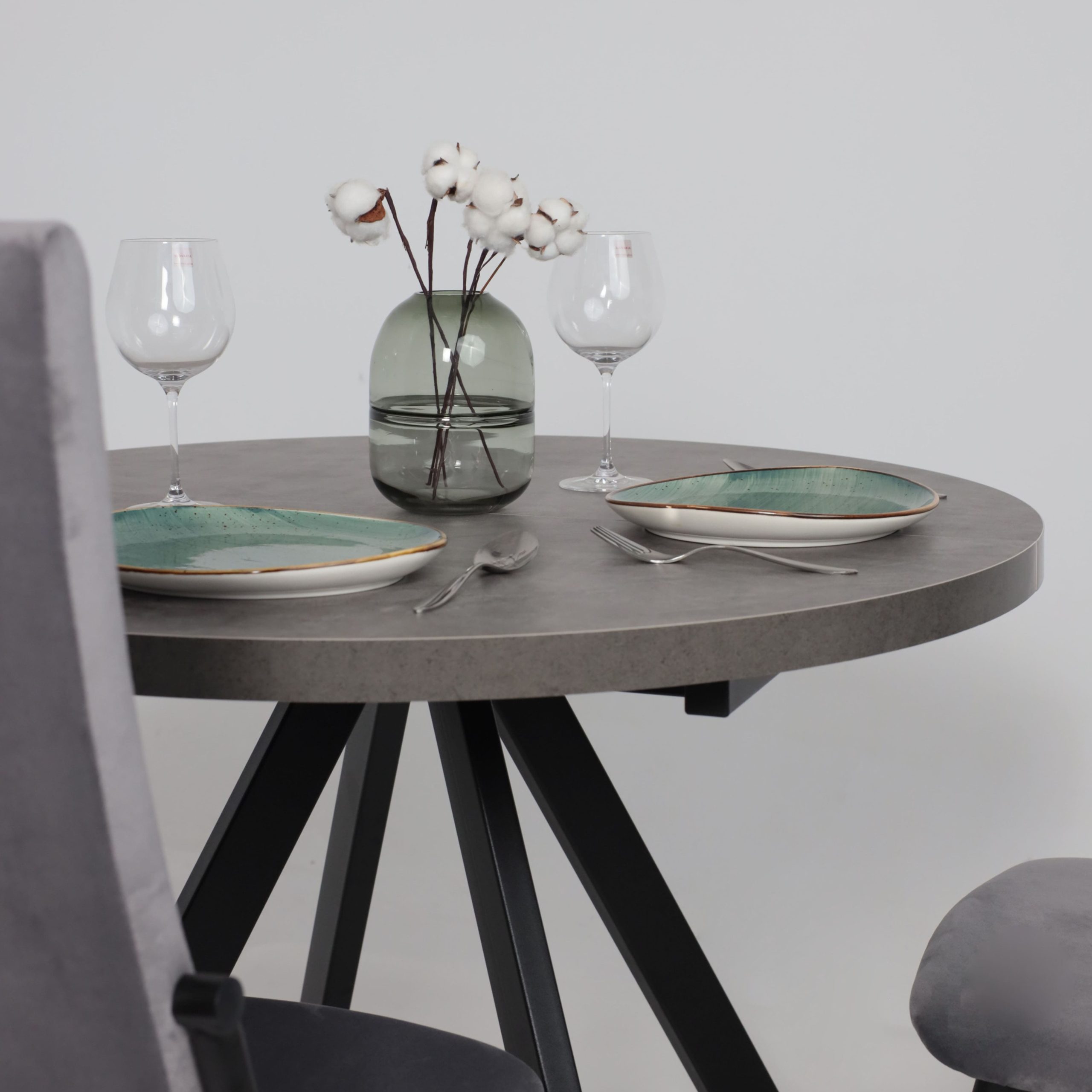 Стол RONDO М-100, круглый раздвижной 100(135), ДЫМЧАТАЯ КЕРАМИКА/Черный