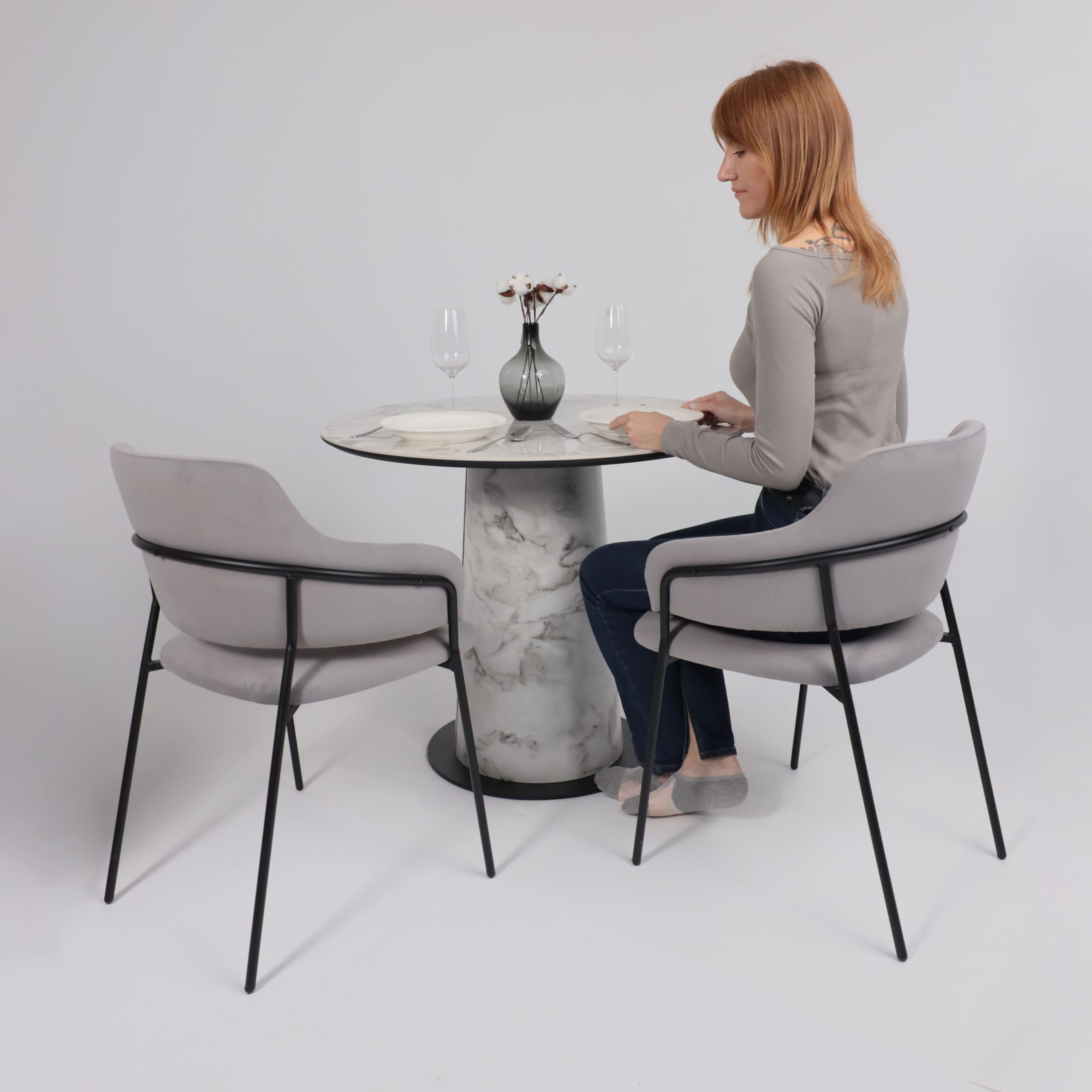 Стол AV 2317, МДФ+керамика, нераздвижной 900 натуральный, глянцевый GOLD JADE/черный+HPL Виктори натуральный