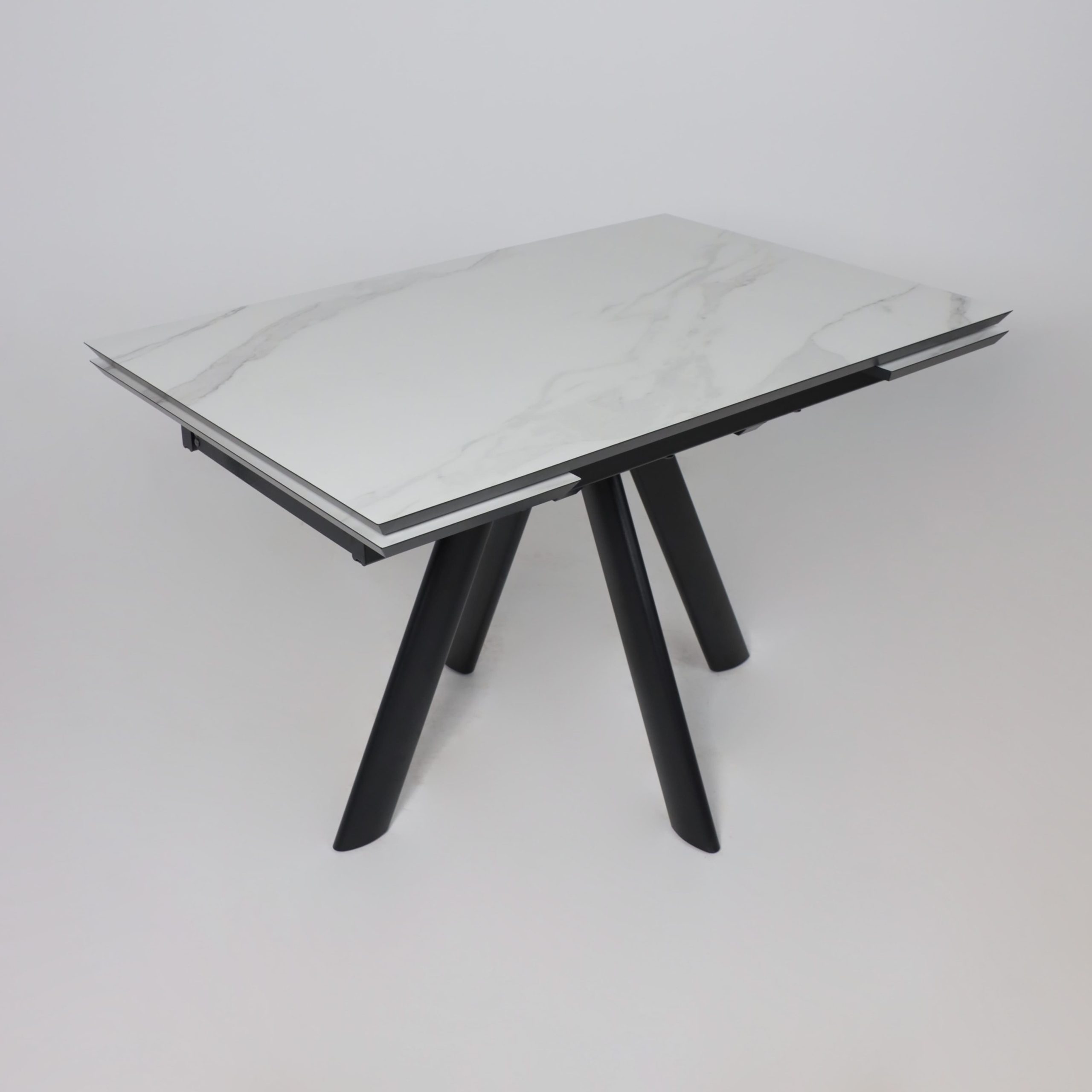 Стол JACK-120, раздвижной 120(30+30)х80, МРАМОР СВЕТЛЫЙ - COMPAKT CER/Черный