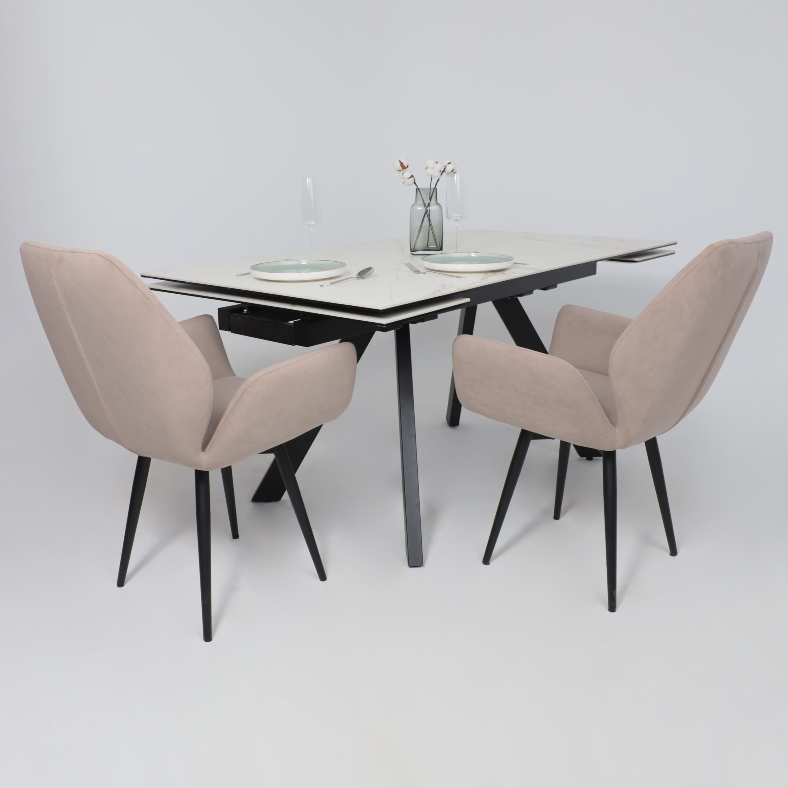 Стол МОНАКО NEW,керамика 0 кат. 1600(2240)*900, Камень белый Greys White/Черный матовый