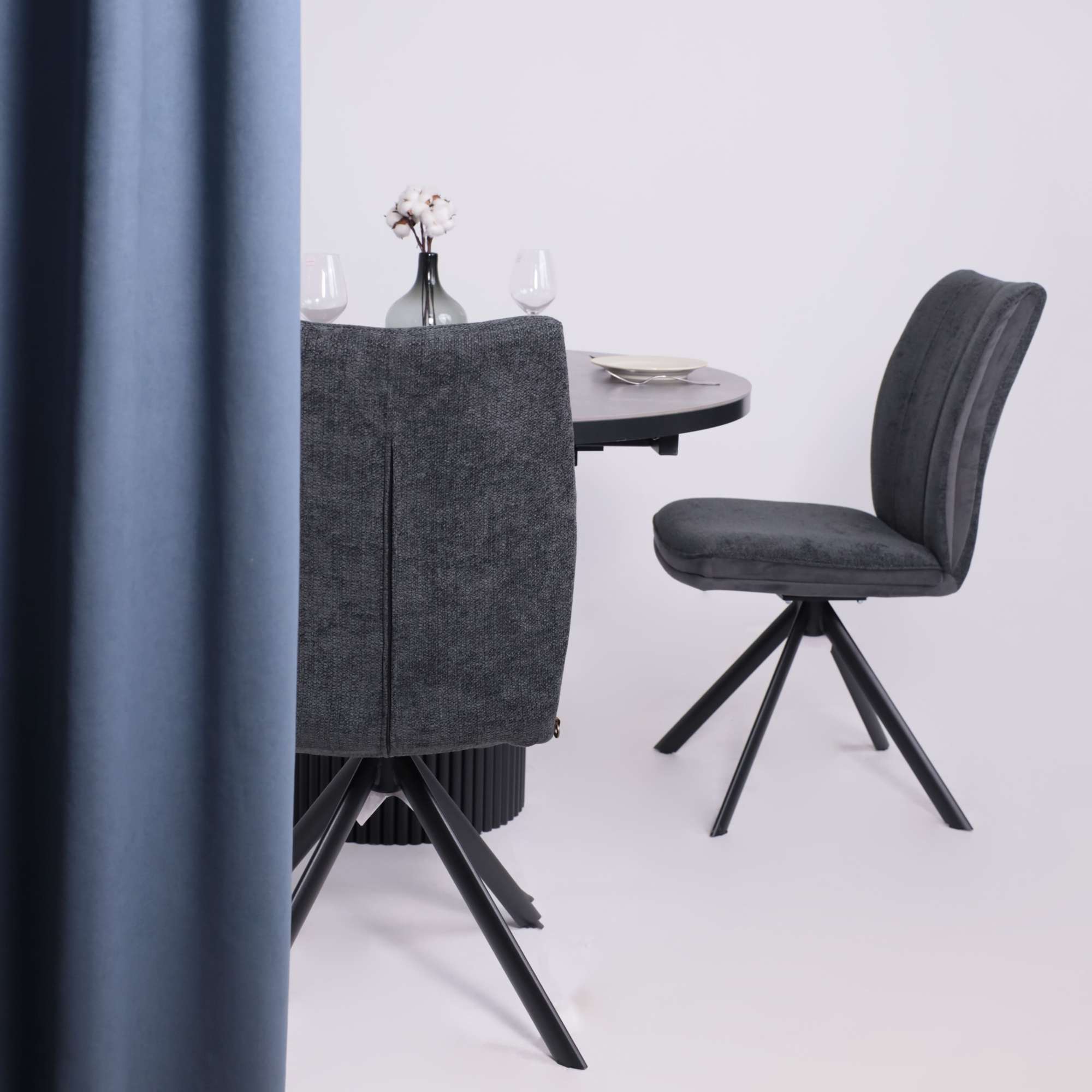 Стол ASKAR ROUND SLIDE-116, раздвижной круглый 116(156), BAYONA GREY PREMIUM CER/Черный